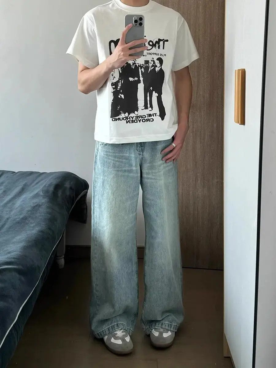 Japanese Brand Casual loose wide leg washed light colored jeans Size US 32 / EU 48 - 1 Thumbnail