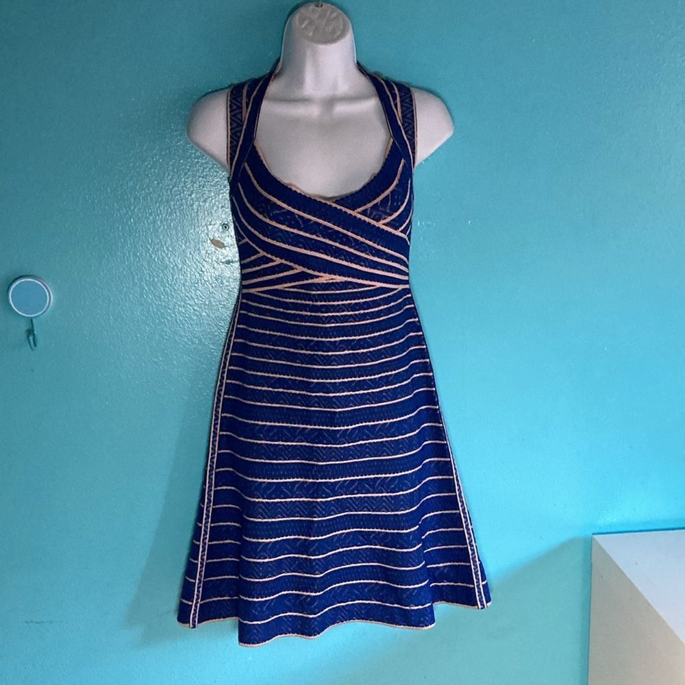 Herve Leger Herve Leger Blue Kamron Bandage Fit Flare Dress Size L Size L / US 10 / IT 46 - 12 Thumbnail
