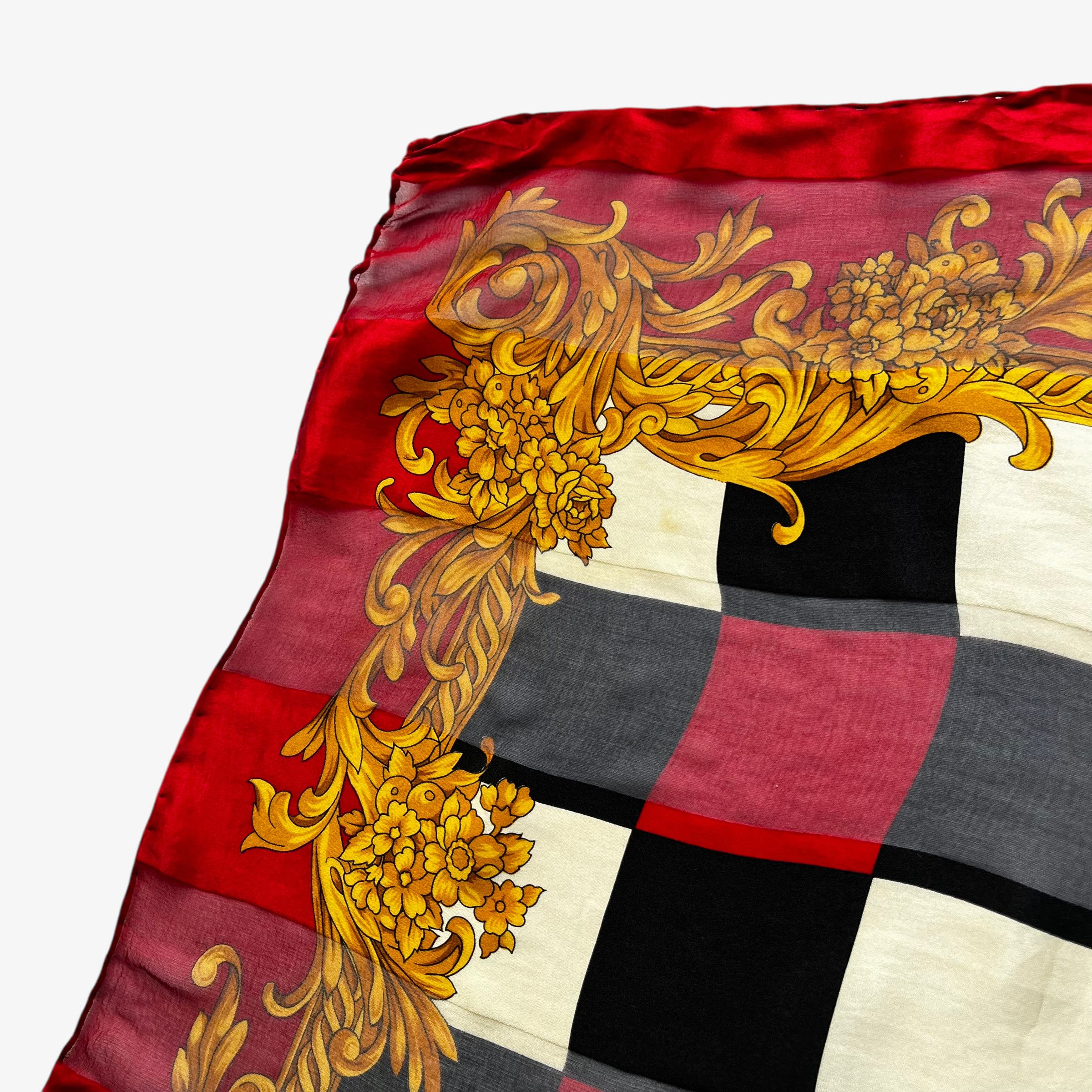 Sonia Rykiel Vintage 90s Sonia Rykiel Checkered Baroque Print Silk Scarf Size ONE SIZE - 6 Thumbnail