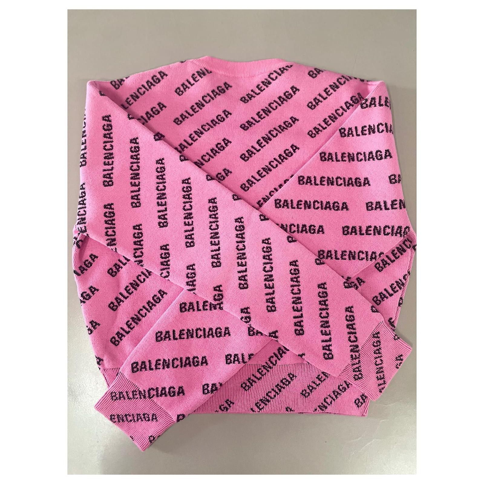 Balenciaga o1srvl11e1124 All-Over Crewneck Sweater in Pink/Black Size XL / US 12-14 / IT 48-50 - 3 Thumbnail