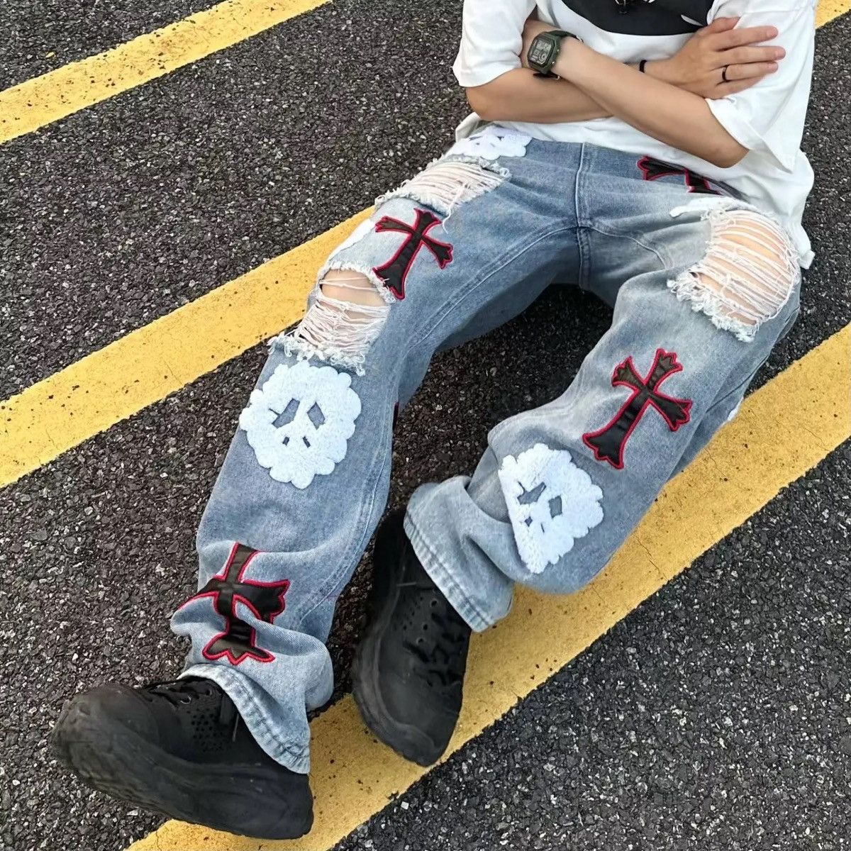 Japanese Brand × Vintage Newly High Street Wear Men's Jeans Ripped Loose Casual Denim Size US 32 / EU 48 - 4 Thumbnail