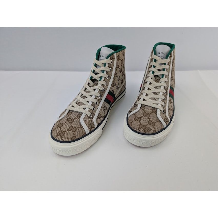 Gucci o1rshd1 Tennis 1977 Canvas High-Top Sneakers in Beige Ebony Size US 11 / EU 44 - 9 Thumbnail