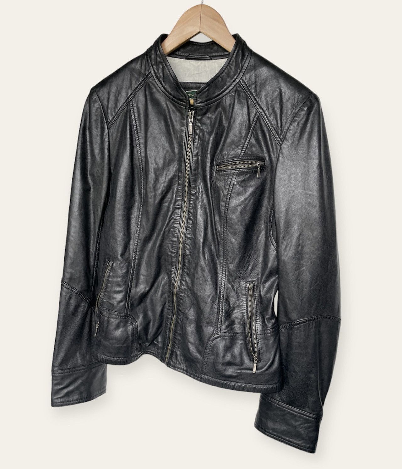 Overland Overland black leather moto zip up jacket | Grailed