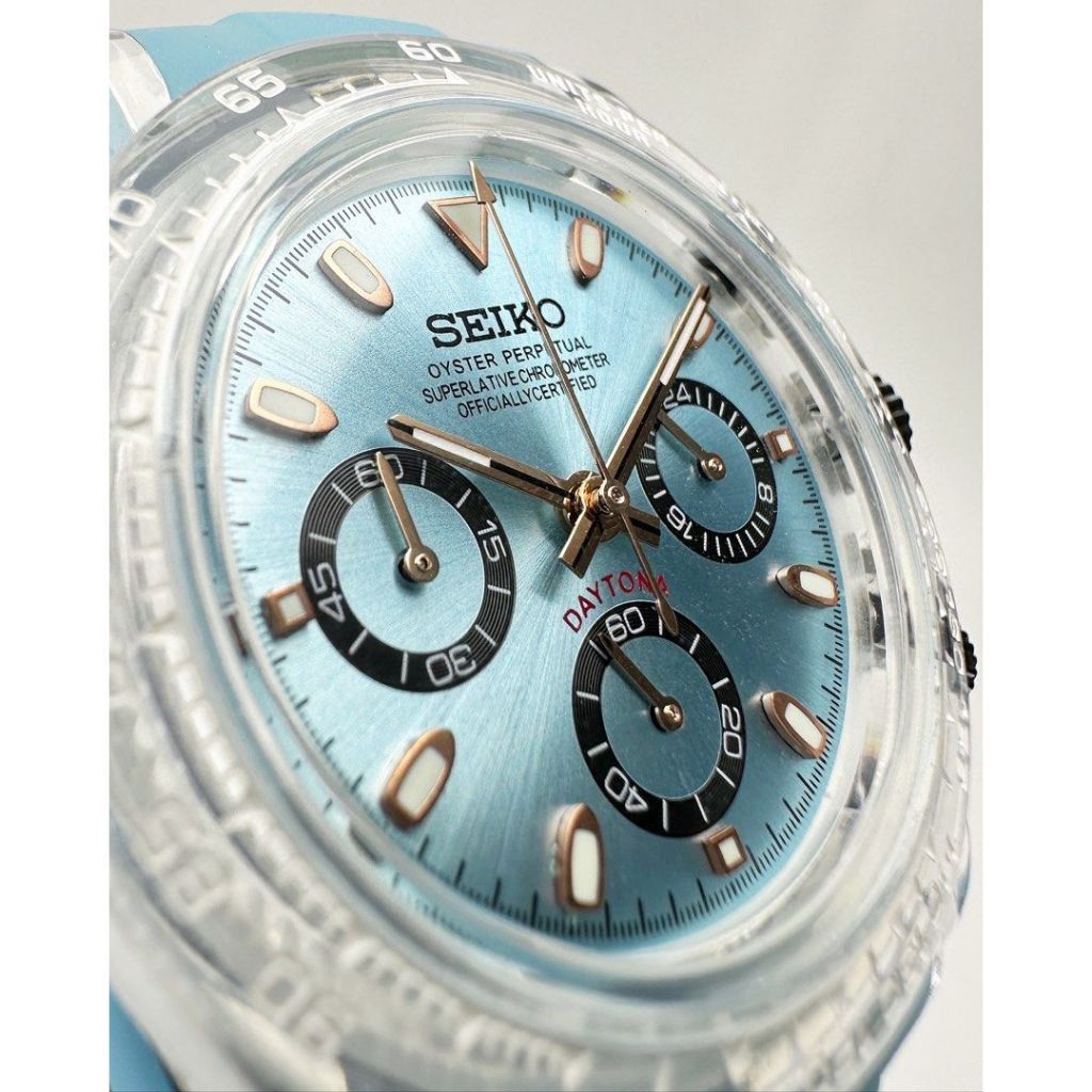 Seiko Ice Blue Clear Plastic Custom Seiko Watch Quartz Chronograph Size ONE SIZE - 4 Thumbnail