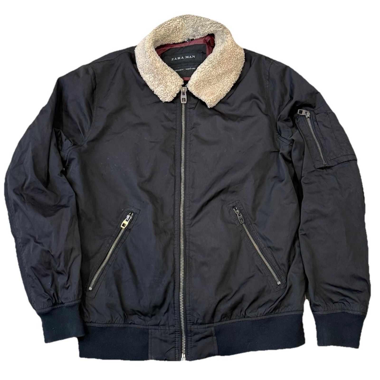Zara Zara Man Faux Fur Collar Aviator Bomber Jacket Men’s Large Size US L / EU 52-54 / 3 - 1 Thumbnail