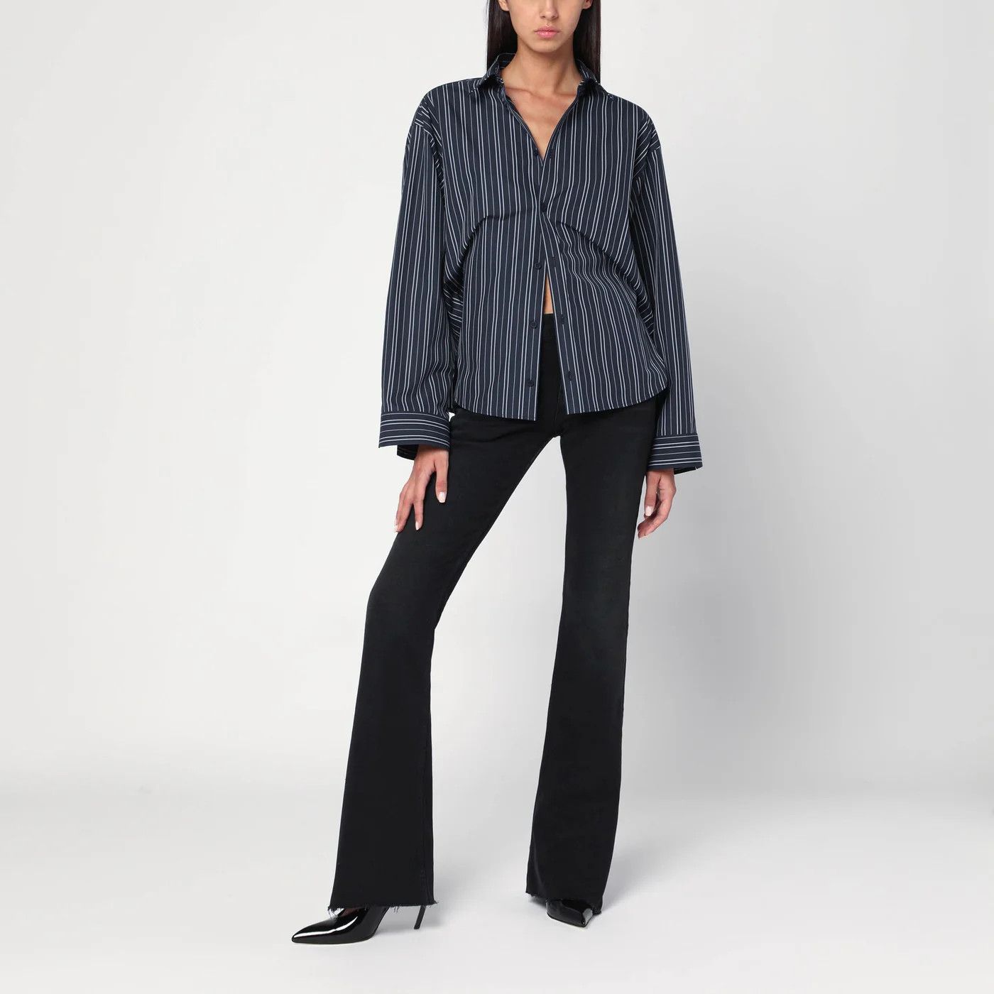Balenciaga o1d2blof0426 Striped Cotton Button Shirt in Navy Blue Size S / US 4 / IT 40 - 2 Thumbnail