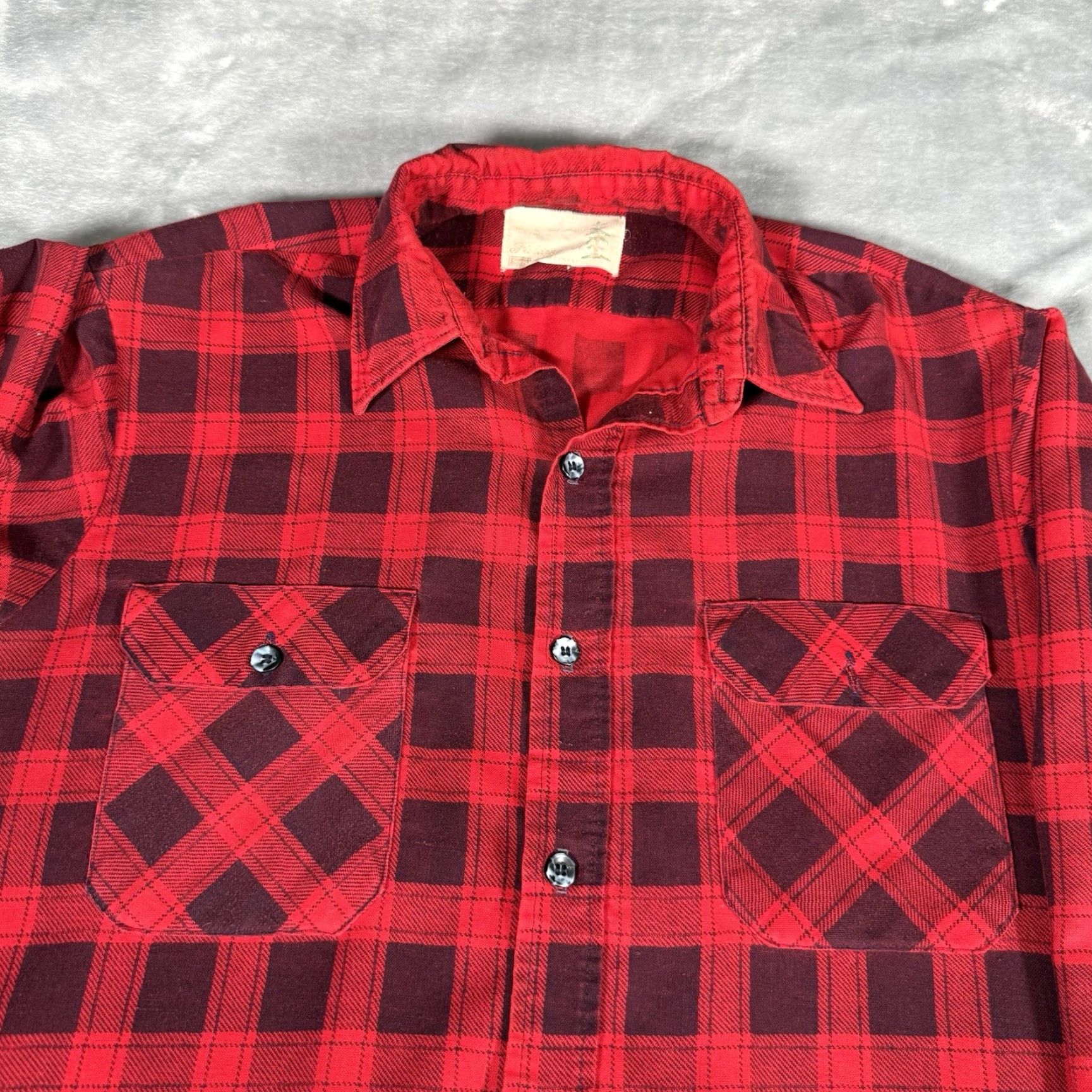 Sears VINTAGE Sears Fieldmaster Flannel Shirt Mens LT Red 80s Lightweight Button-Up Casual Plaid Long Sleeve Cotton Polyester Big & Tall Size US L / EU 52-54 / 3 - 3 Thumbnail