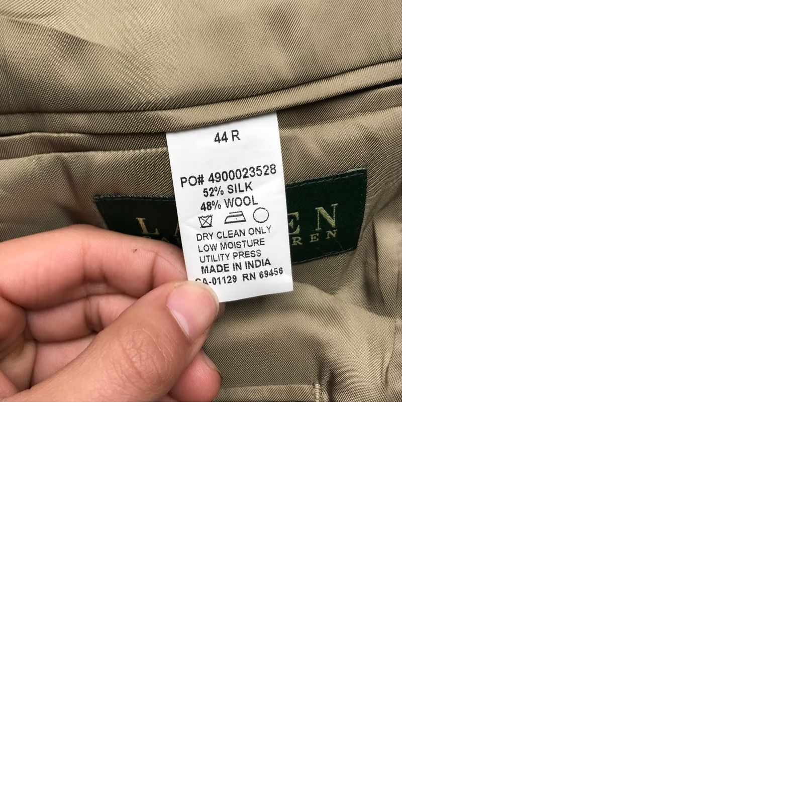 Ralph Lauren Lauren Ralph Lauren Blazer Coat Mens XL Houndstooth Wool Blend Tan Notch Lapel Button Mid-Length Silk Lining Regular Fit Casual Vintage No Size 46R - 9 Thumbnail