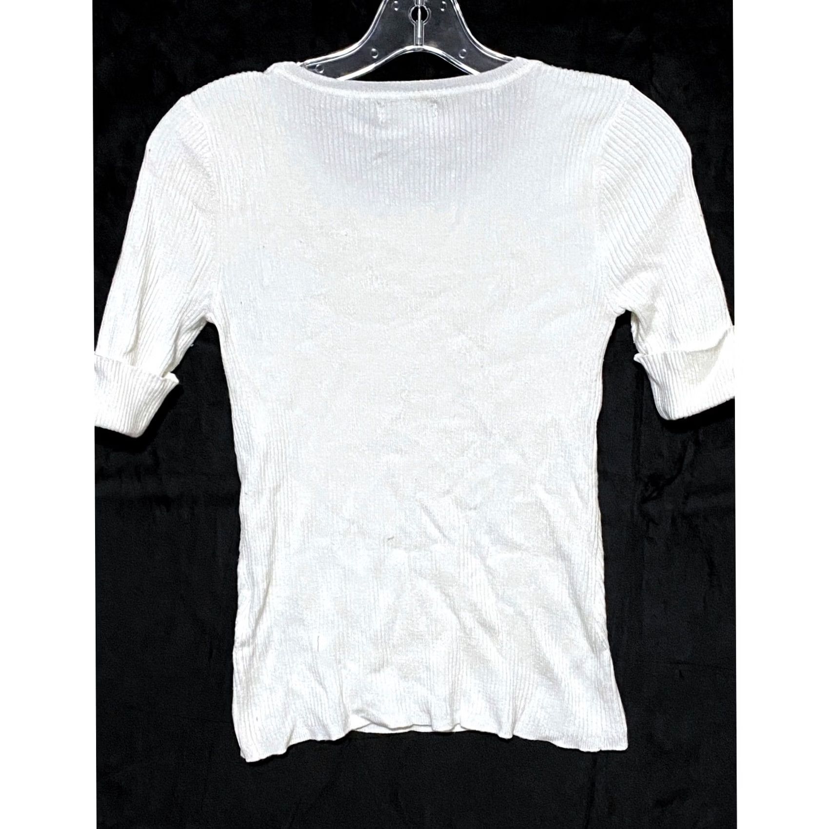 Vintage New York & Company White Ribbed Knit Top S Blouse Women Pullover Casual Workwear Y2K Size S / US 4 / IT 40 - 3 Thumbnail