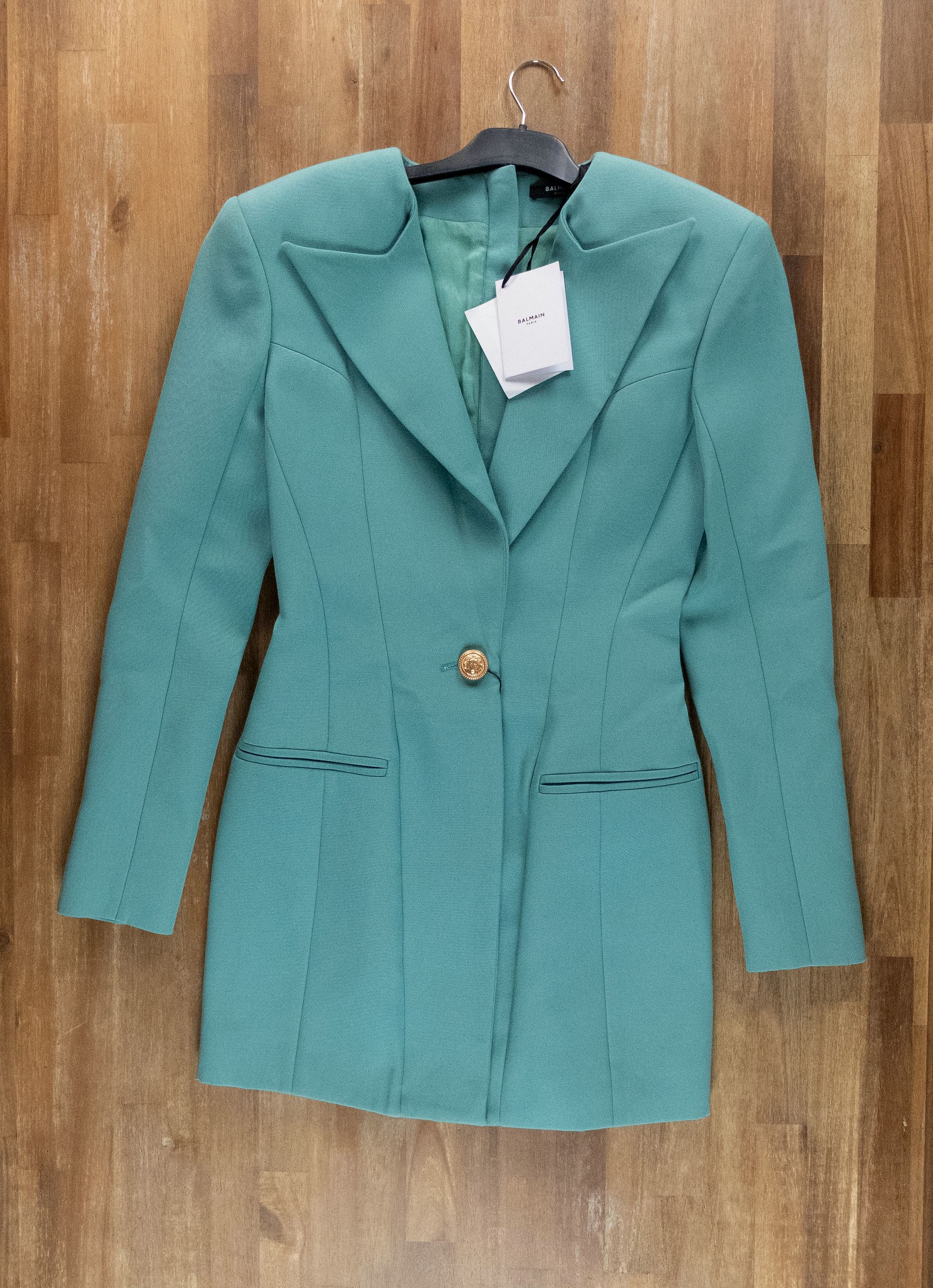 Balmain BALMAIN green wool single button mini jacket dress 6 / 38 FR Size M / US 6-8 / IT 42-44 - 1 Thumbnail