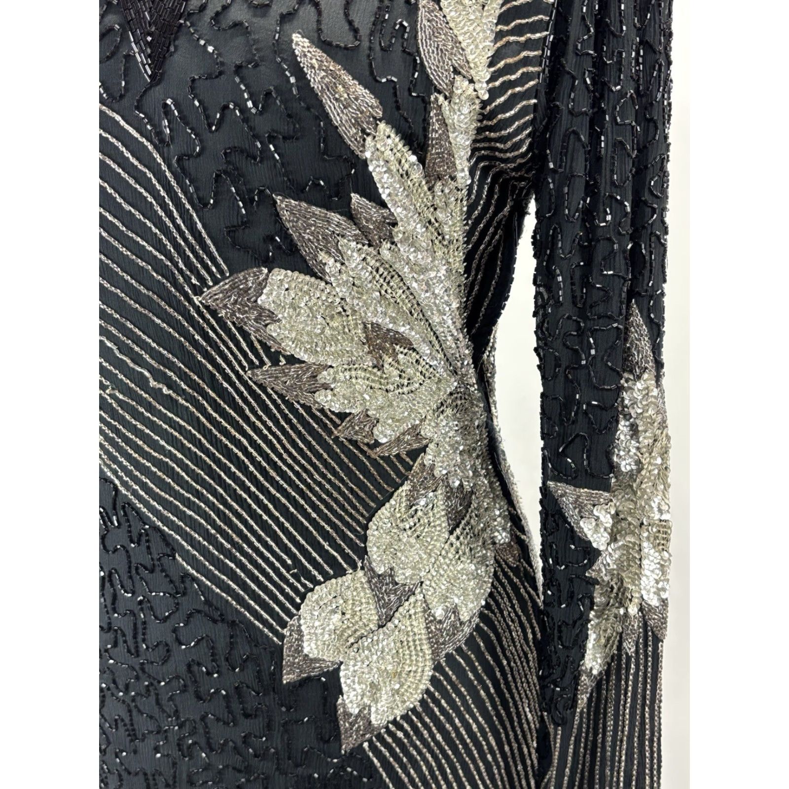Vintage VINTAGE Mejere Beaded Midi Dress Women’s L Black Silver Elegant Formal READ 80s Silk Nightwear Eveningwear Size L / US 10 / IT 46 - 6 Thumbnail