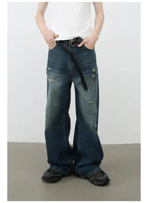Anime × Japanese Brand × Jean Men's trendy loose straight retro versatile ripped jeans Size US 32 / EU 48 - 3 Thumbnail