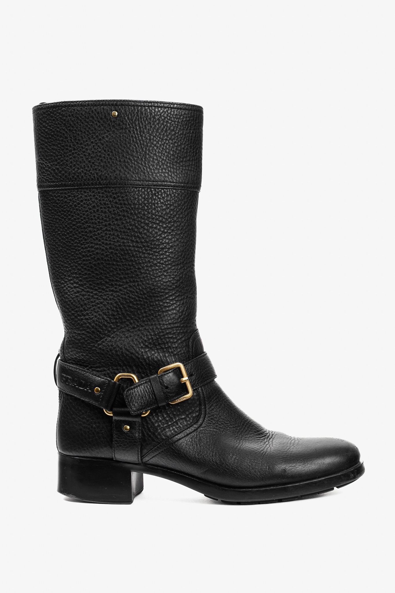 Prada Prada Sport Black Pebbled Leather Harness Biker Boots Size US 9.5 / IT 39.5 - 1 Thumbnail