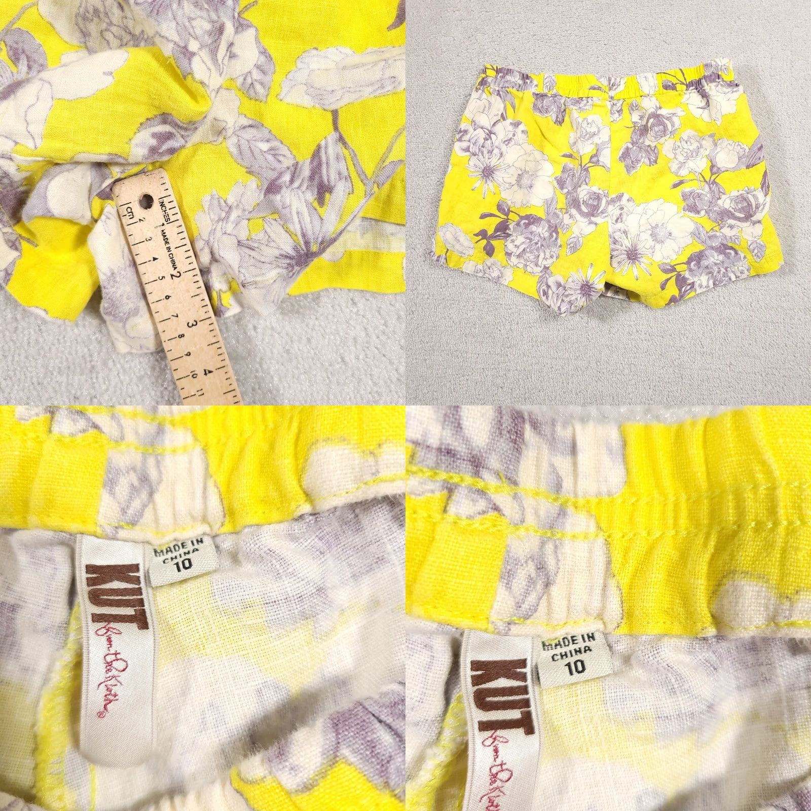 Vintage KUT From The Kloth Yellow Floral Linen Shorts Women's 10 Pull On Everyday Bright Size 32" / US 10 / IT 46 - 8 Thumbnail