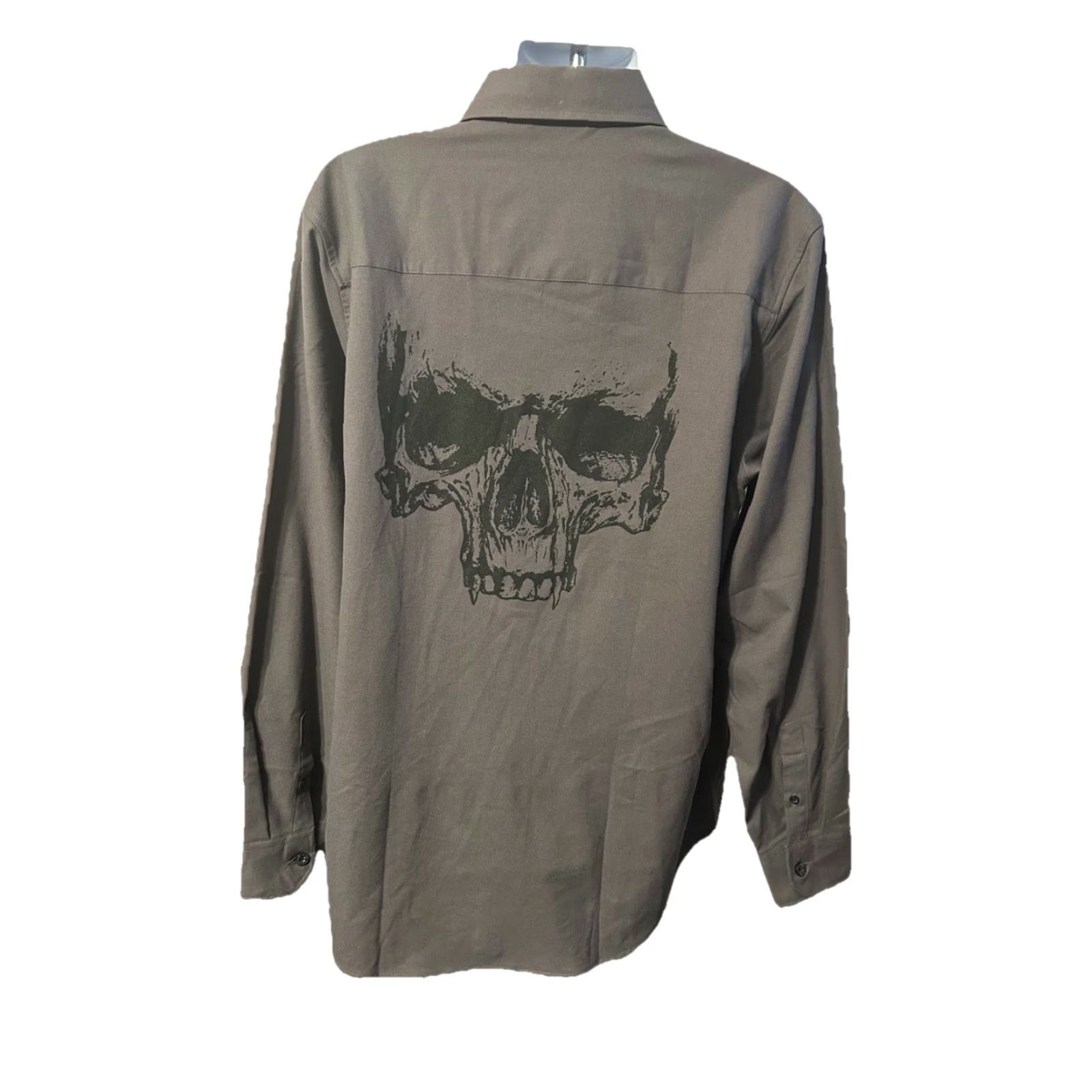 Vintage The Drive Clothing Button Up Shirt Men XL Gray Long Sleeve Skull Back Biker Size US XL / EU 56 / 4 - 2 Thumbnail