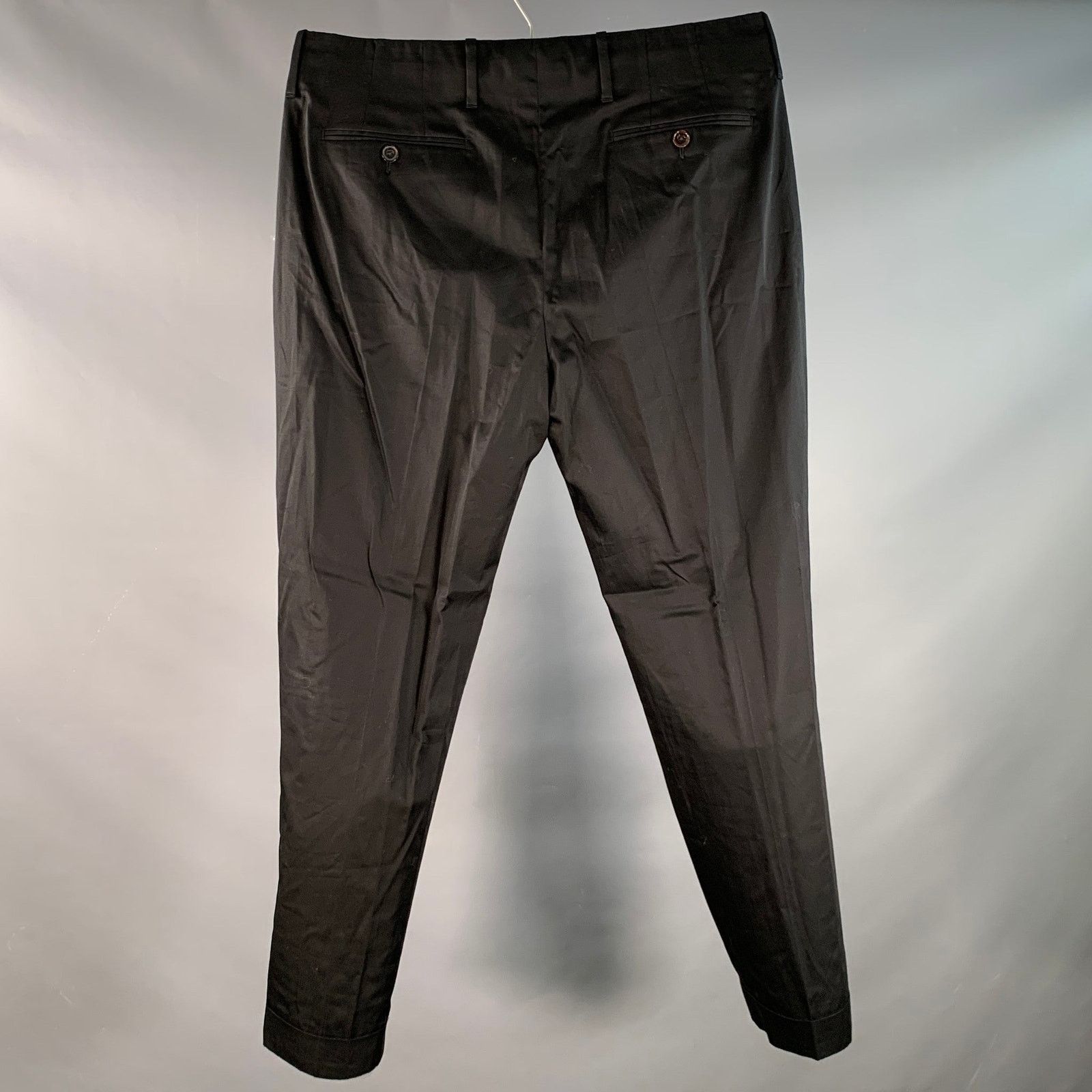 Paul Smith PAUL SMITH Black Cotton Pleated Formal Tapered Dress Pants Size US 34 / EU 50 - 2 Thumbnail
