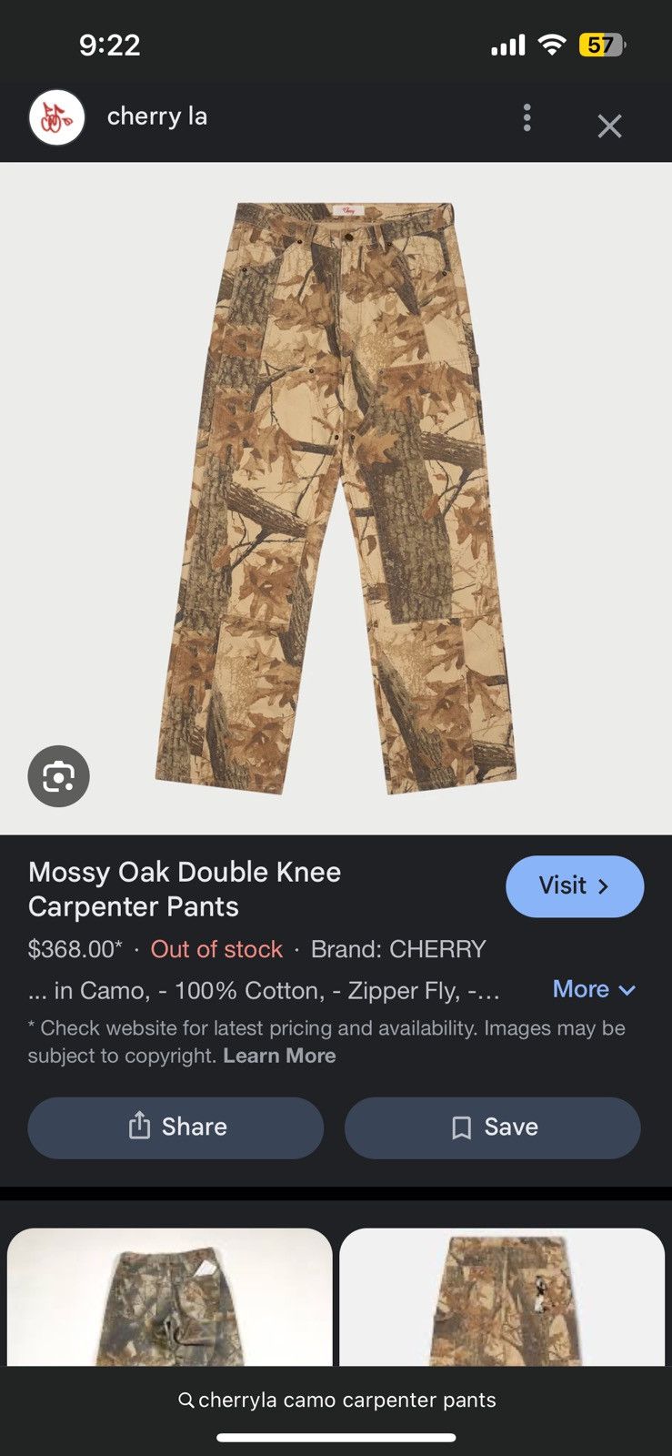 Cherry LA Mossy Oak Double Knee Carpenter Pants Size US 32 / EU 48 - 5 Thumbnail