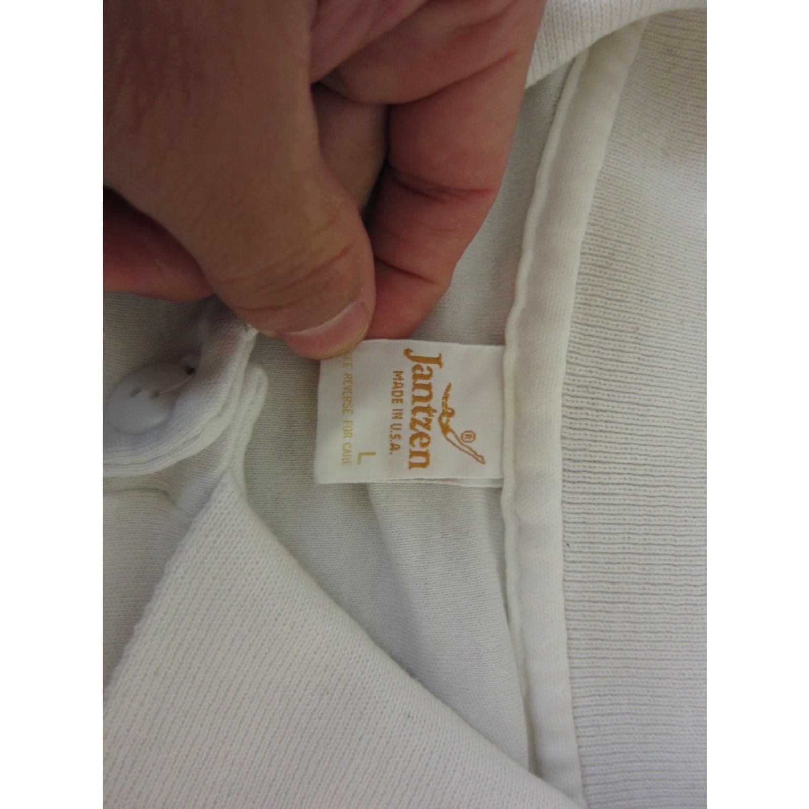 Jantzen VINTAGE Jantzen Polo Shirt Womens Large White 70s Disco Collar Casual Shirt Polo 70s Womens L White Jazz 70s/90s Mens Womens Size L / US 10 / IT 46 - 4 Thumbnail