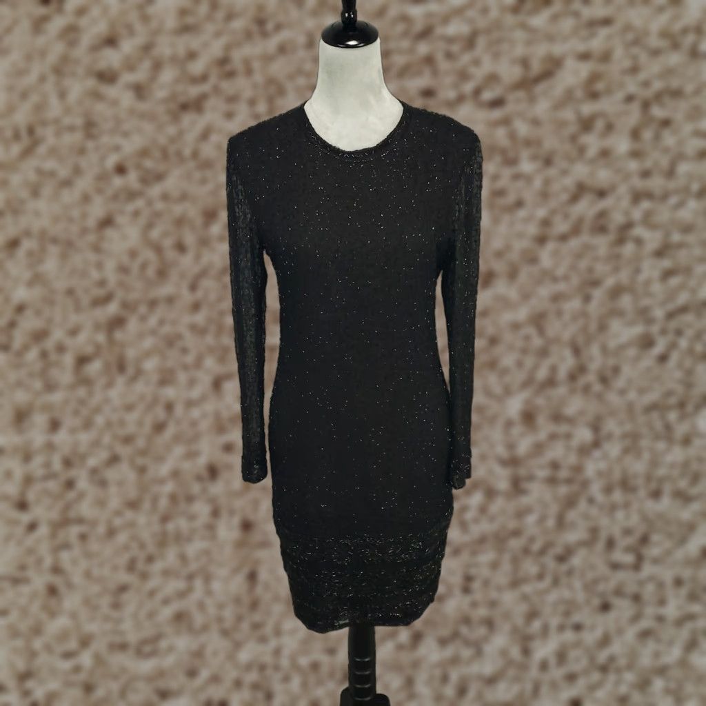 Vintage Brilliante By JA Dress Womens Small Black Silk Bead Sheer Zip Evening Cocktail Size S / US 4 / IT 40 - 1 Thumbnail