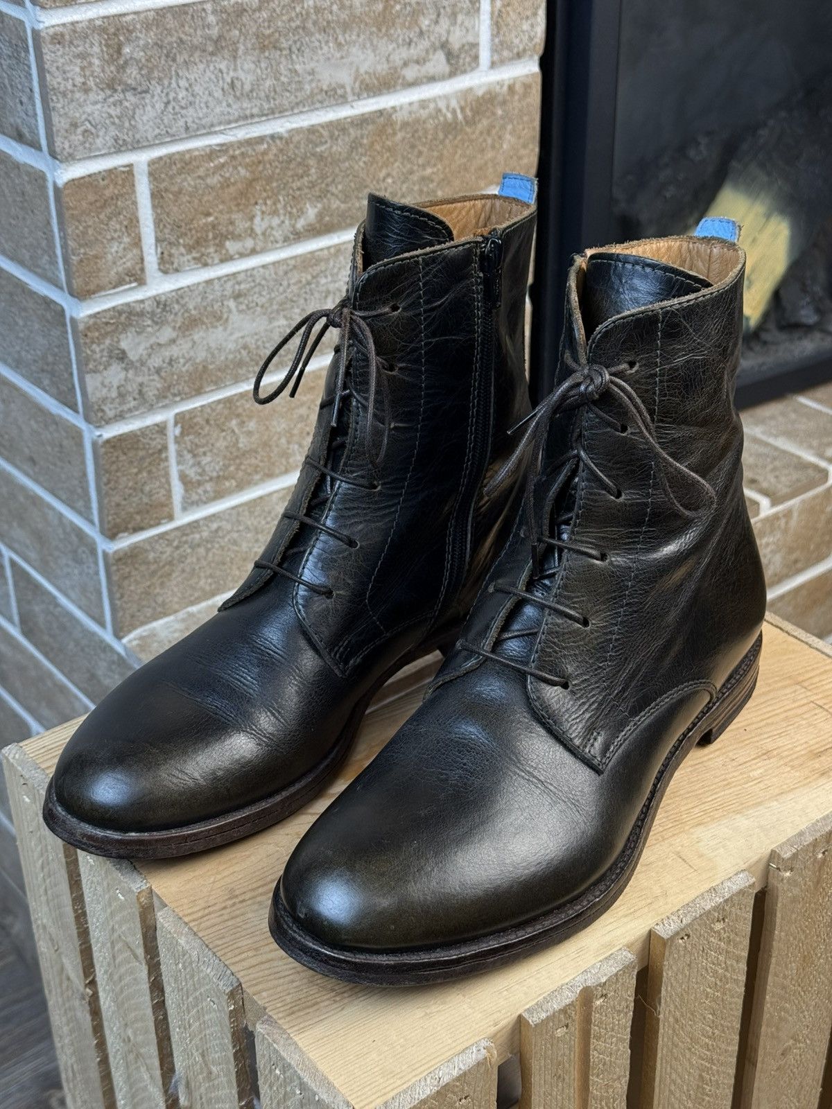 MoMA × Vintage MOMA Leather Dark Green Laced Zipped Ankle Boots Size US 8 / IT 38 - 4 Thumbnail