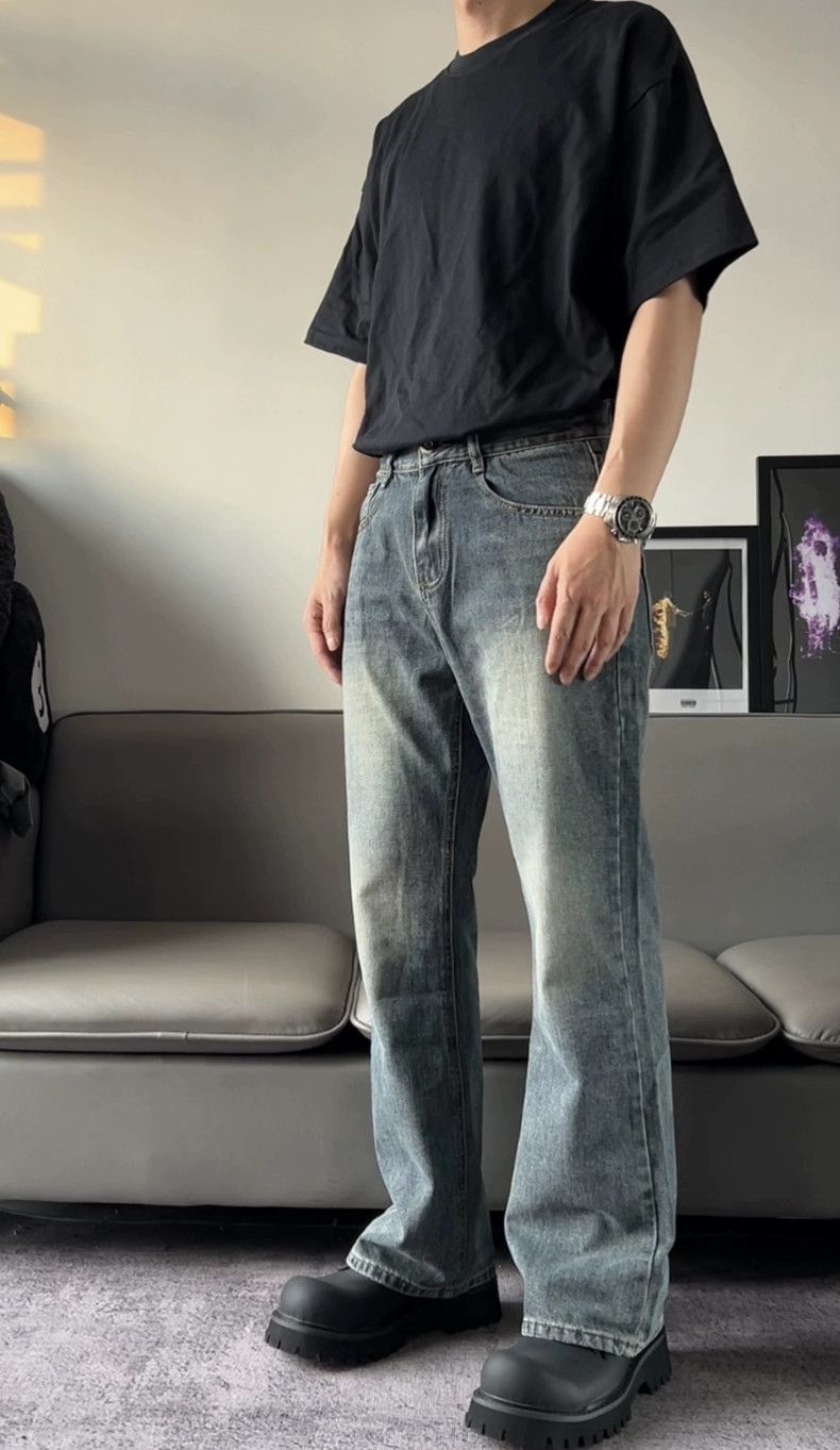 distressed faded yuppie flared jeans