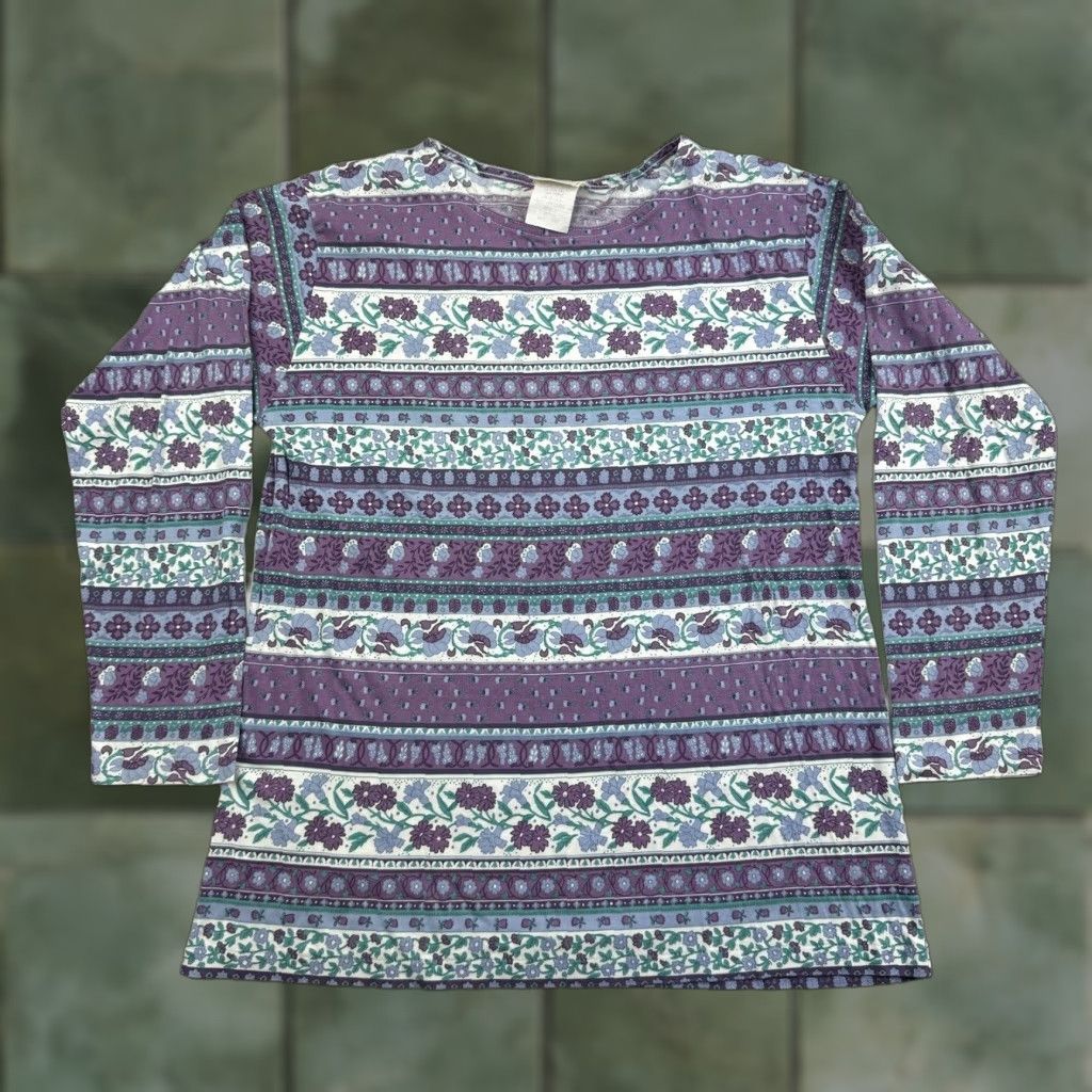 Vintage VINTAGE L.L.Bean Shirt Womens M Purple Floral Striped 90s USA Long Sleeve Top Adult Female Size M / US 6-8 / IT 42-44 - 1 Thumbnail
