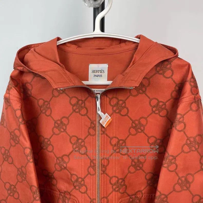 Hermes Hermes Orange Printed Four-Leaf Clover Hooded Jacket Size XS / US 0-2 / IT 36-38 - 3 Thumbnail