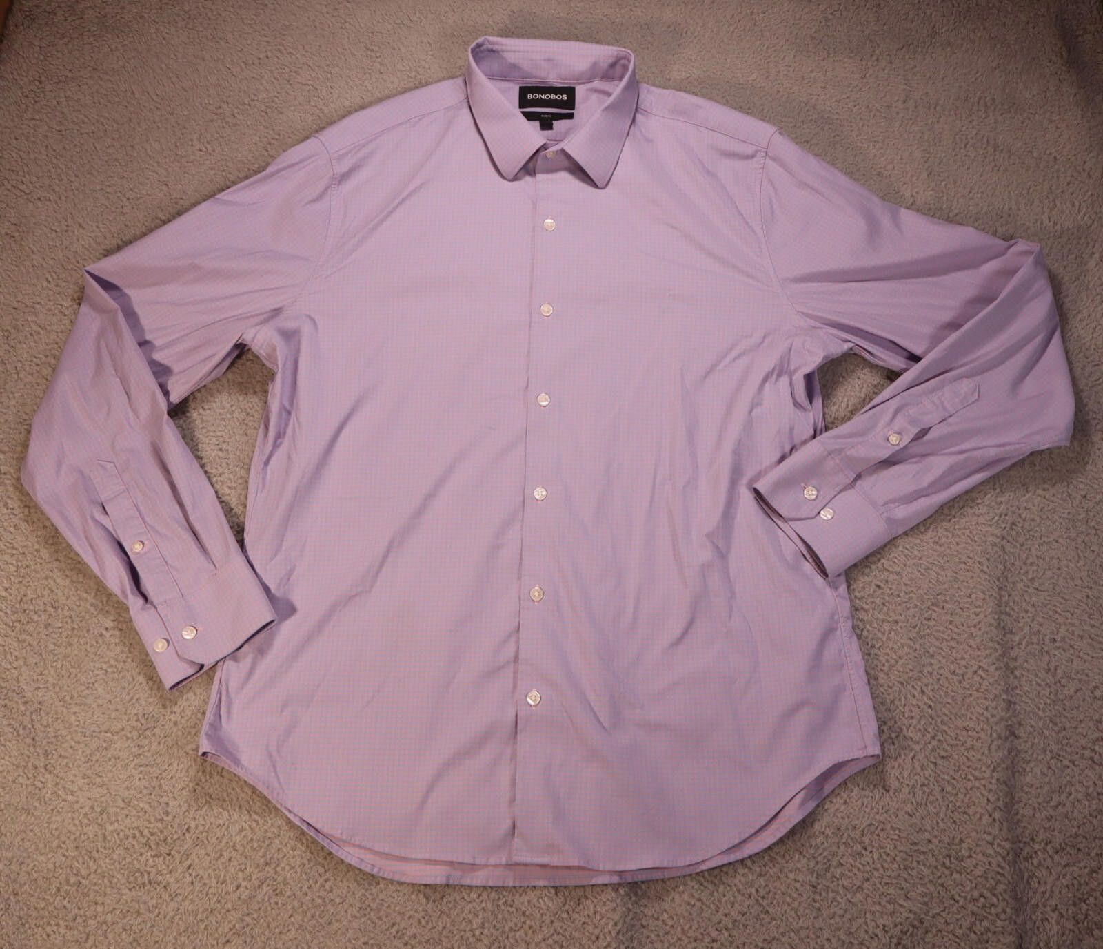 Bonobos Bonobos Tech Button Down Men XL Long Pink Blue Slim Fit Size 44R - 1 Thumbnail