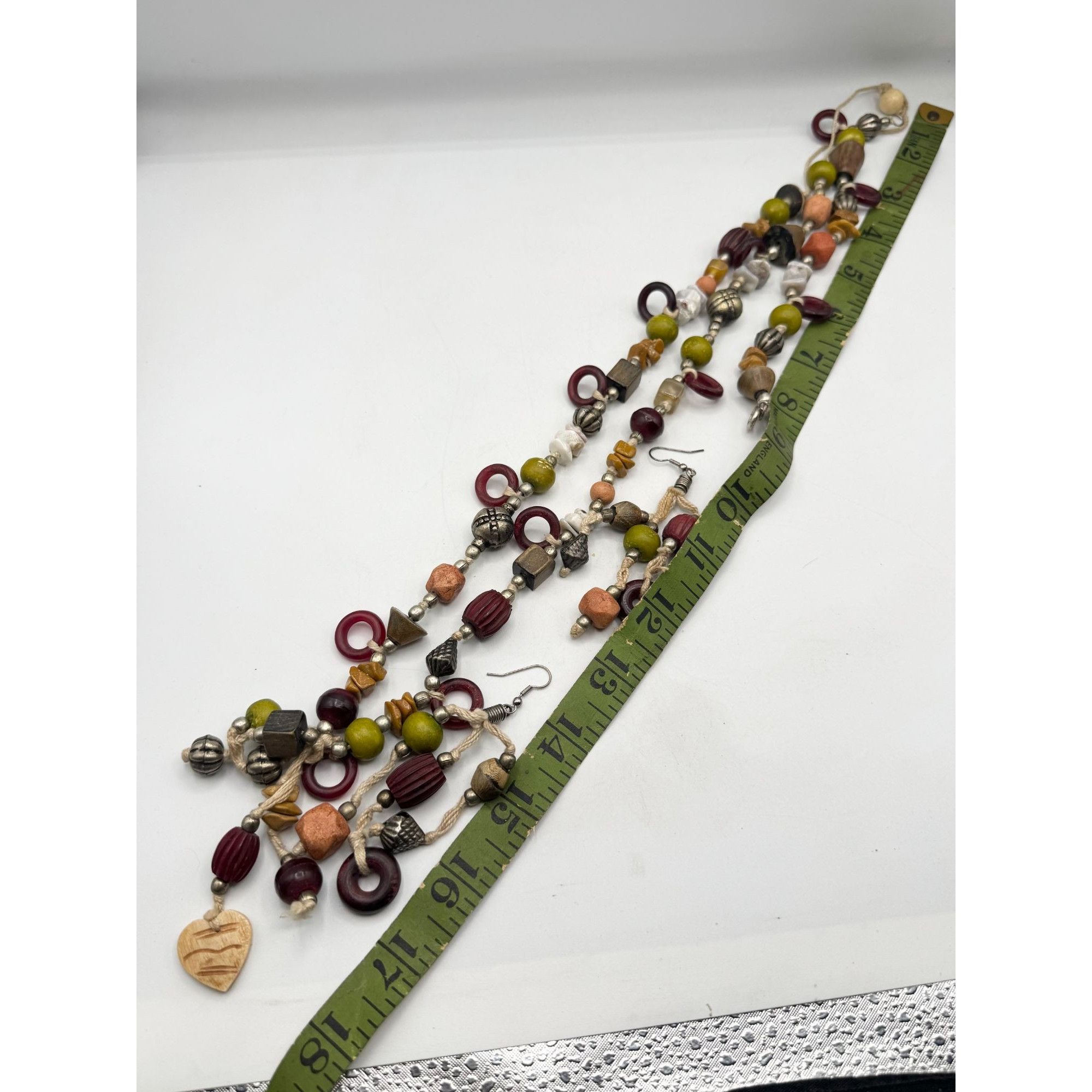 Vintage Vintage wood stone charm necklace bracelet and earrings set Size ONE SIZE - 6 Thumbnail