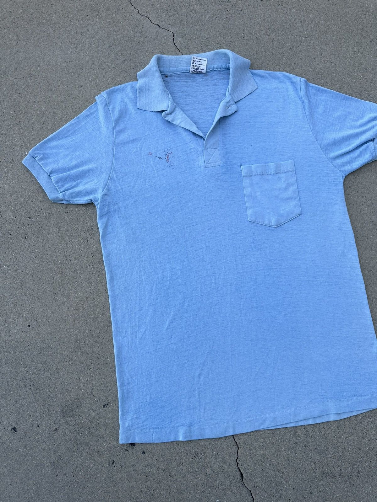 Vintage Soft & Thin Blue Pocket Polo w/ Darts Graphic Size US S / EU 44-46 / 1 - 2 Thumbnail