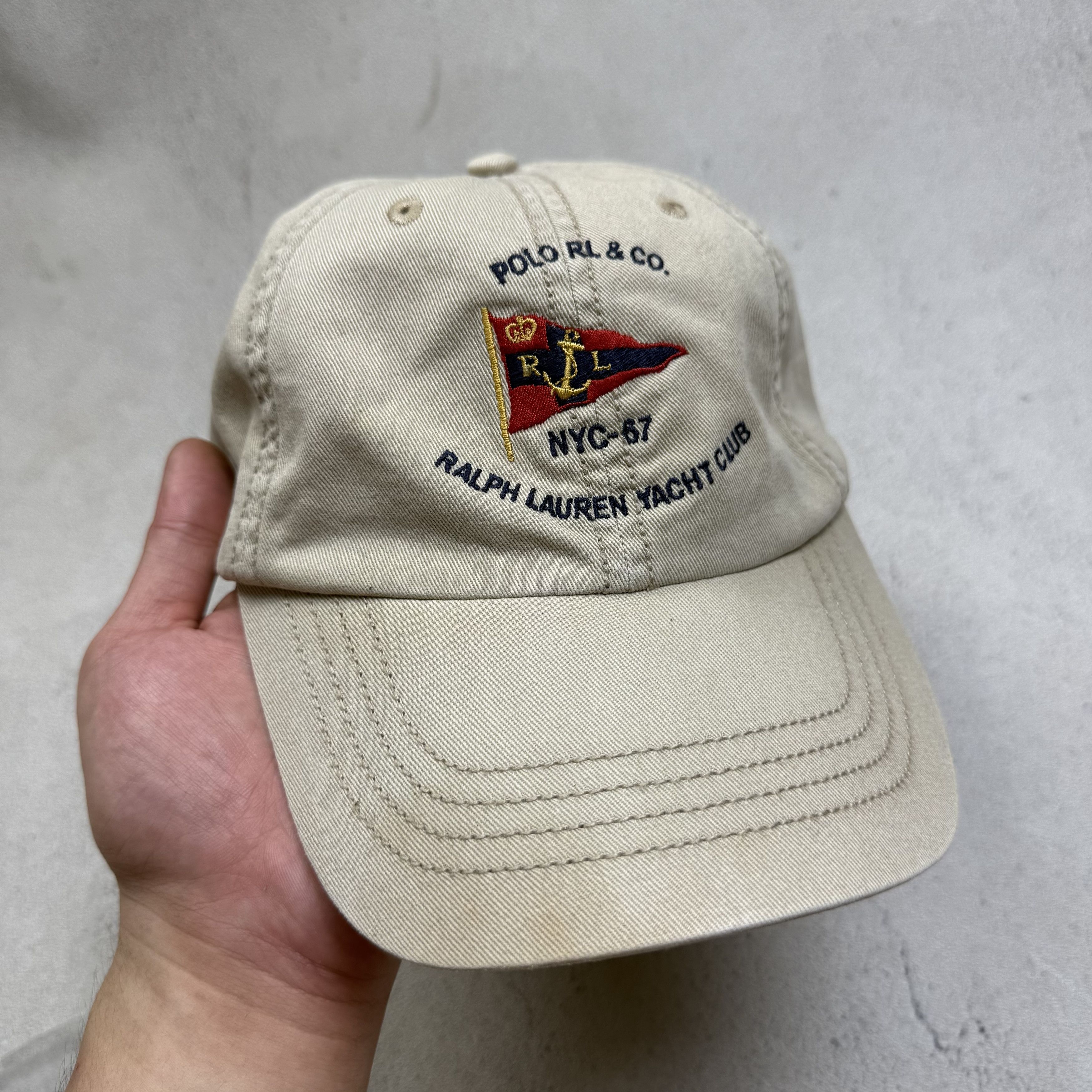 Vintage Polo Ralph Lauren 90s Hat Cap Yacht Club Logo Beige