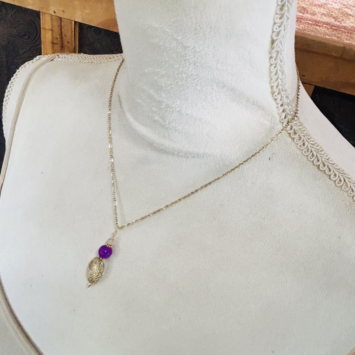 Handmade Handcrafted elegant glass beaded pendant on chain necklace Size ONE SIZE - 4 Thumbnail