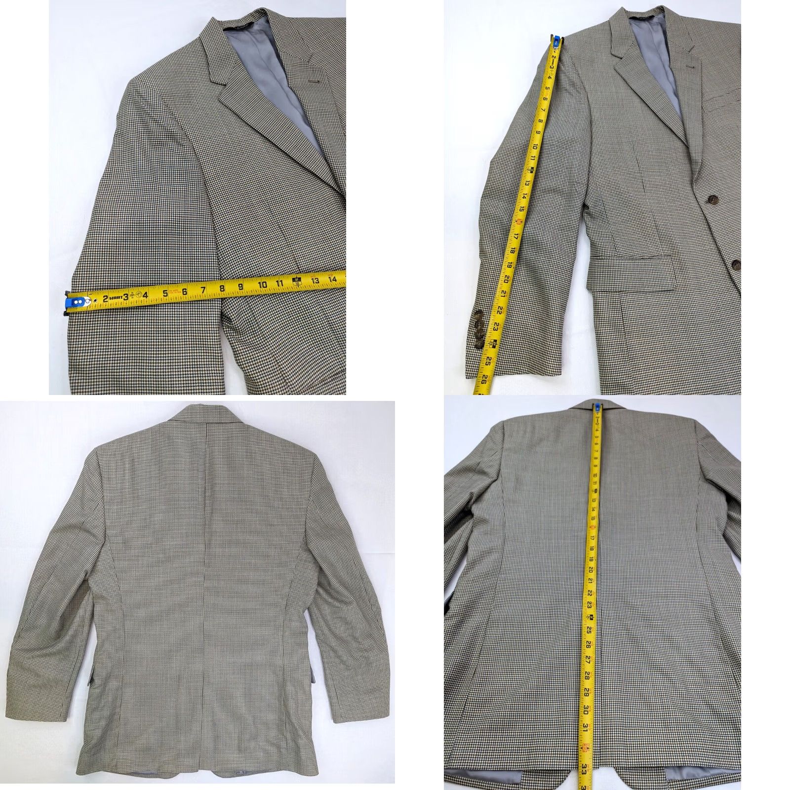 Jos. A. Bank Jos. A. Bank Gordon Signature Wool Blazer Jacket Men 42L Beige Houndstooth Wool Front Button Style Two-Button Single-Breasted Casual Business Mens Size 42R - 10 Thumbnail