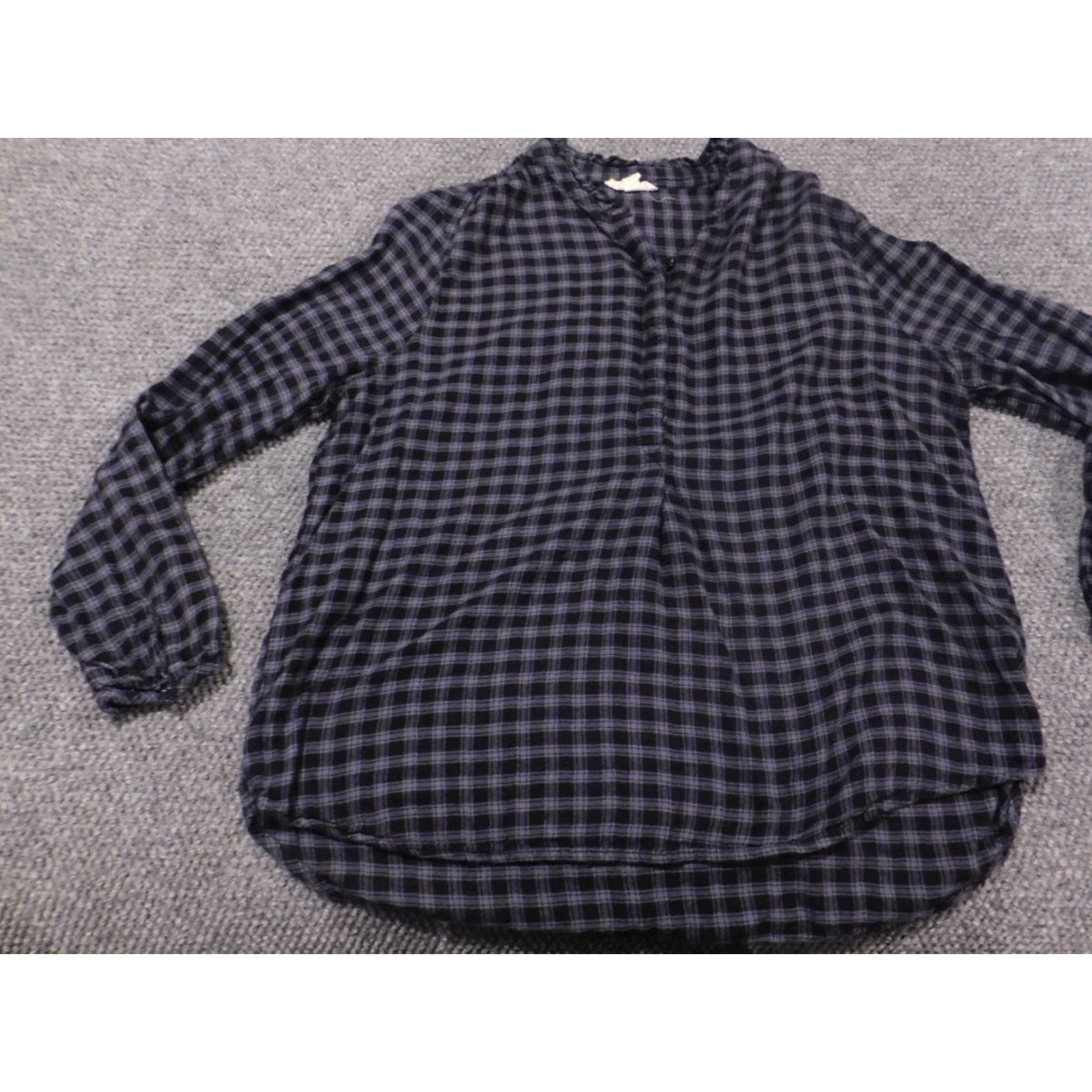 Vintage Beach Lunch Lounge Blouse Shirt Womens Large Gray Plaid Knit Cotton Cap Sleeve Pullover Collared Casual Beach Size L / US 10 / IT 46 - 3 Thumbnail