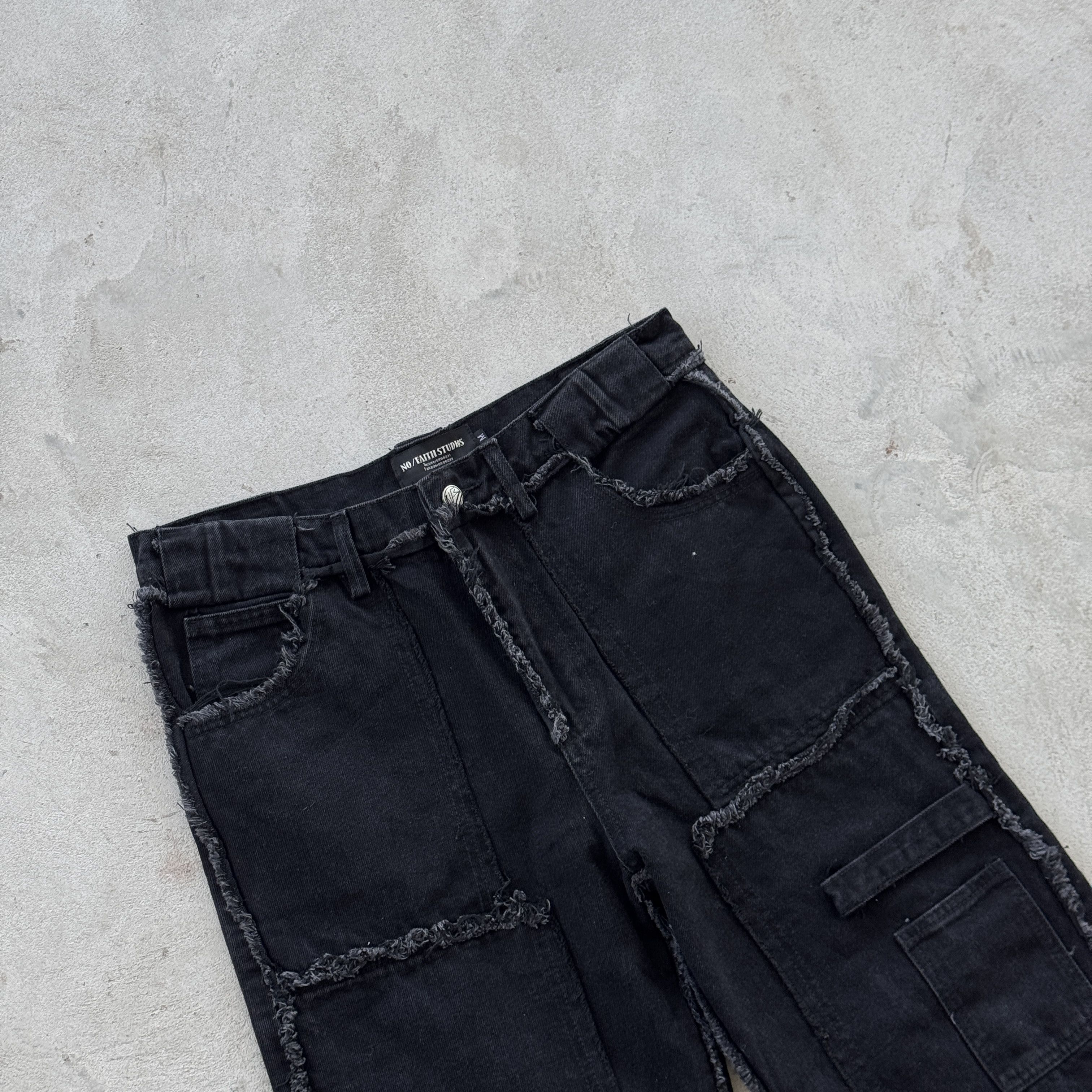 No Faith Studios No Faith Studios Black Frayed Patchwork Flared Jeans M Size 32" / US 10 / IT 46 - 3 Thumbnail
