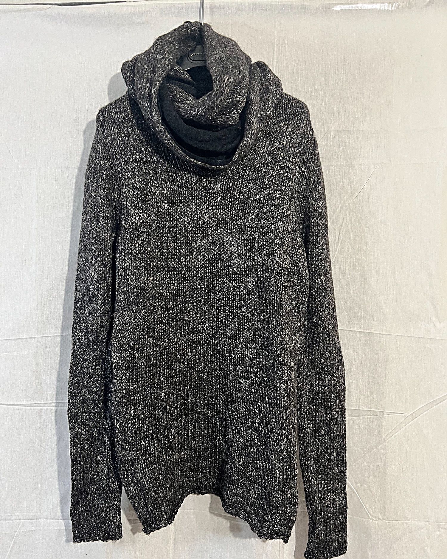 image of Isabel Benenato Alpaca Sweater + Collar Scarf in Brown Melange, Men's (Size Large)
