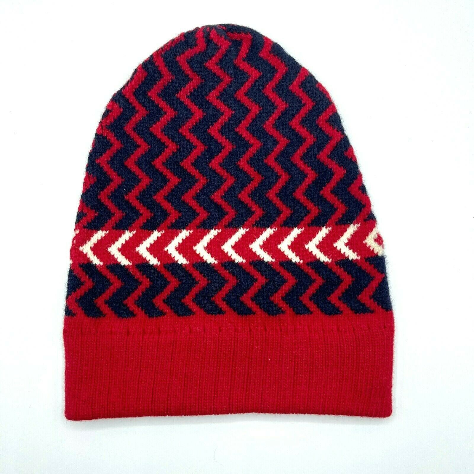 Gucci Men's Unisex Wool Red Blue Zigzag Pattern Knit Beanie Hat Size ONE SIZE - 1 Thumbnail