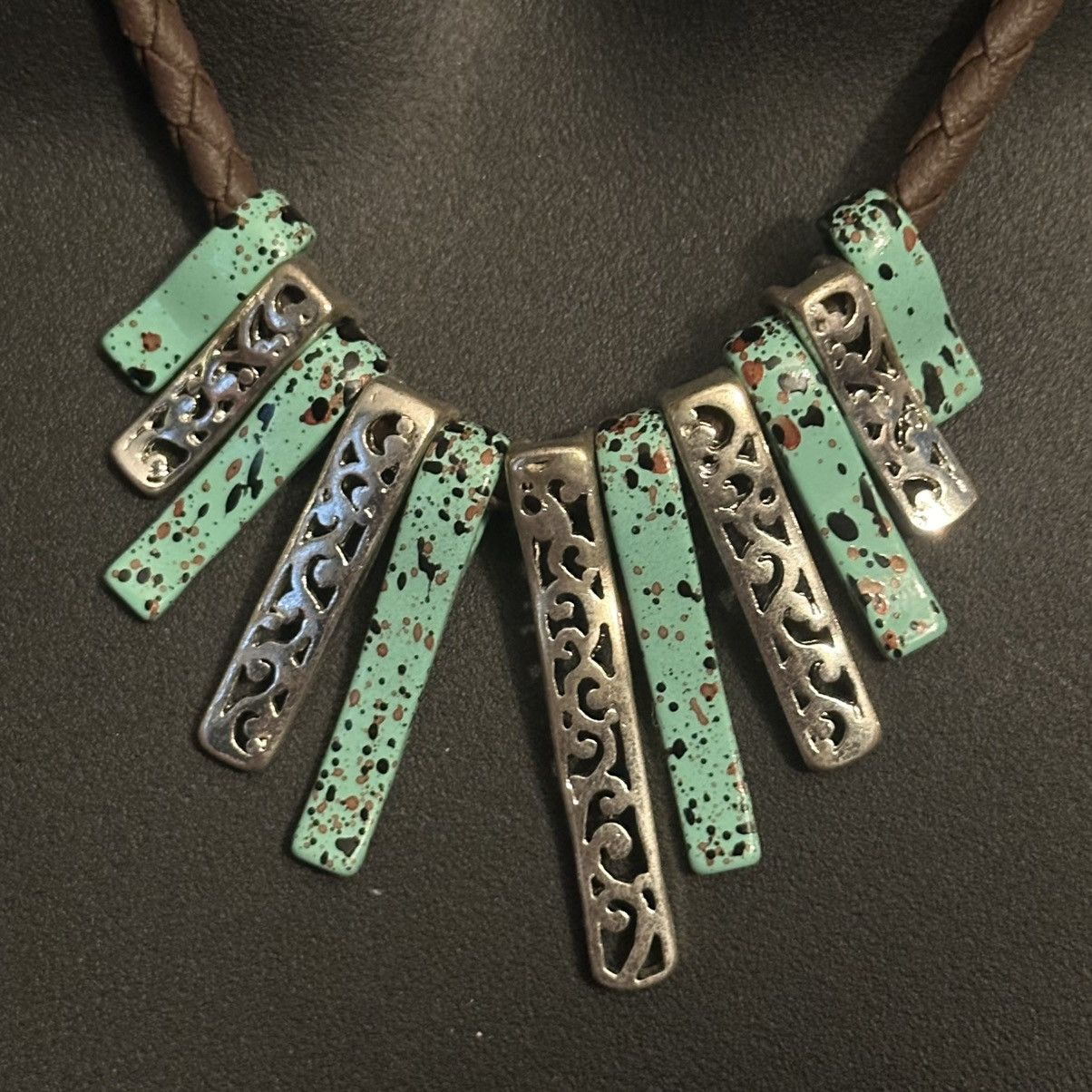 Other Turquoise and silver leather cord bib necklace & earrings Size ONE SIZE - 3 Thumbnail