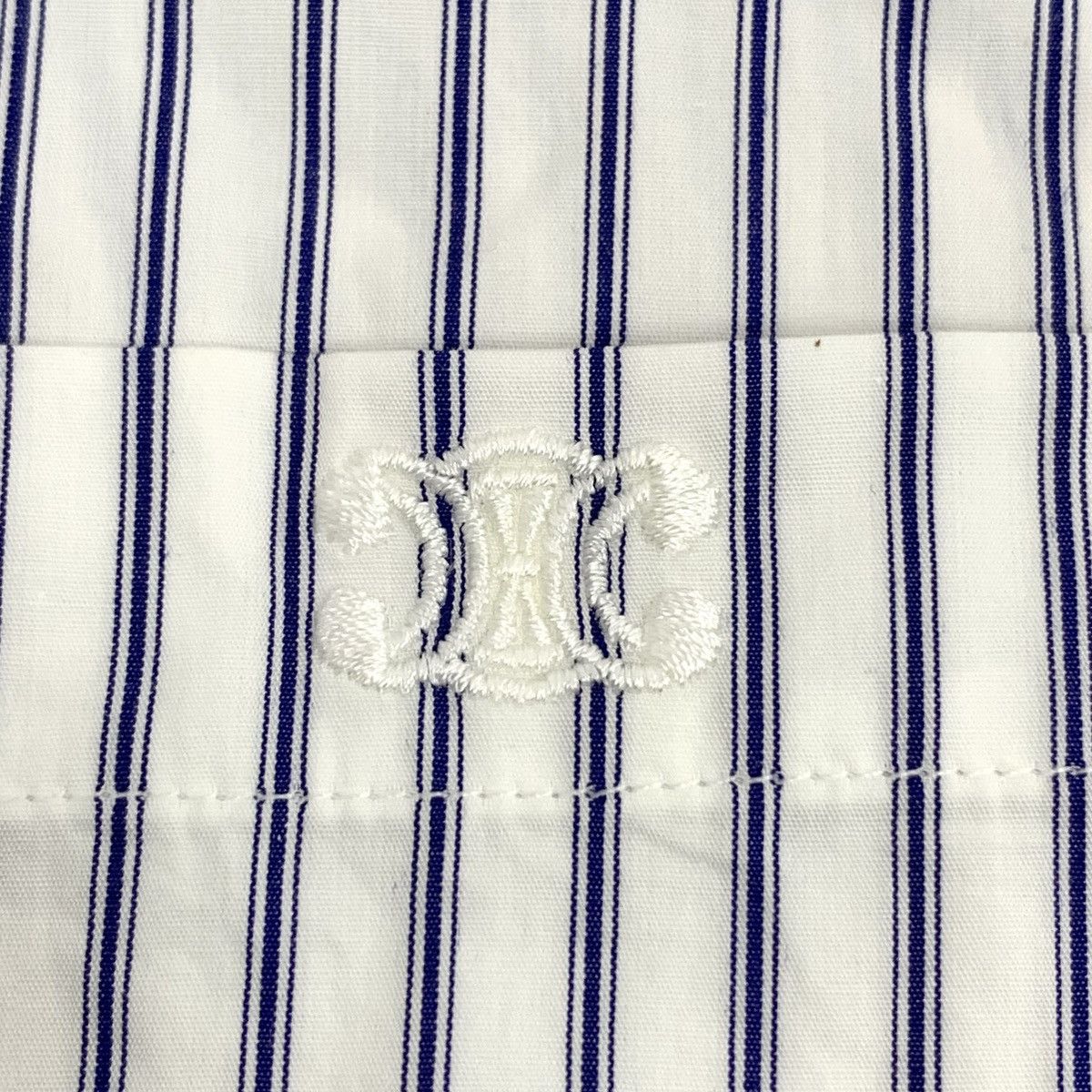 Celine Celine Light Blue Vertical Striped Short Sleeve Shirt K26WX Size XS / US 0-2 / IT 36-38 - 5 Thumbnail