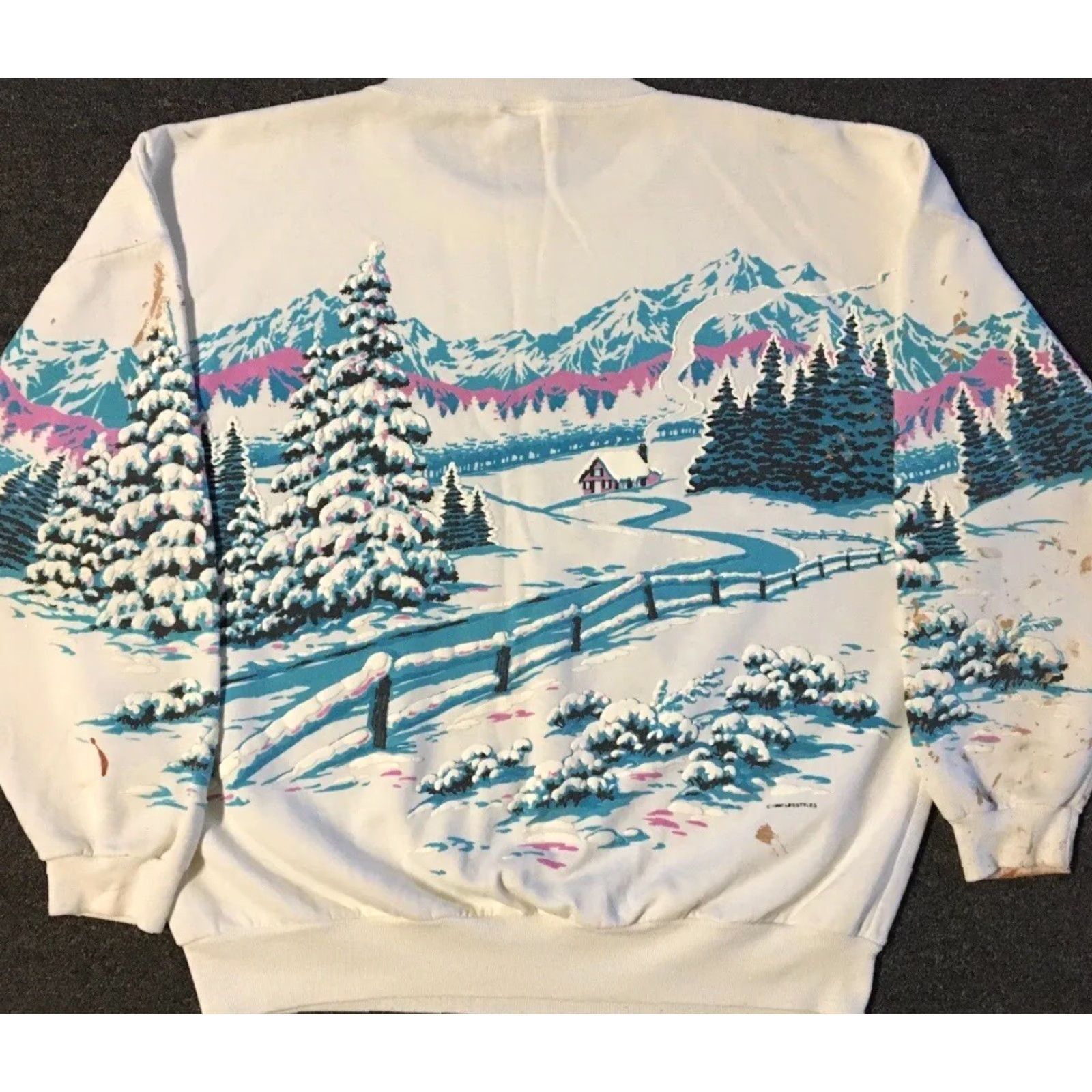 Vintage VINTAGE 90s Snow Mountain Faded Distressed AOP Puff Print Boxy Fit Sweatshirt White M Hoodie Mens US All Over Print Snowboard Grunge Ski Art Size US M / EU 48-50 / 2 - 2 Thumbnail