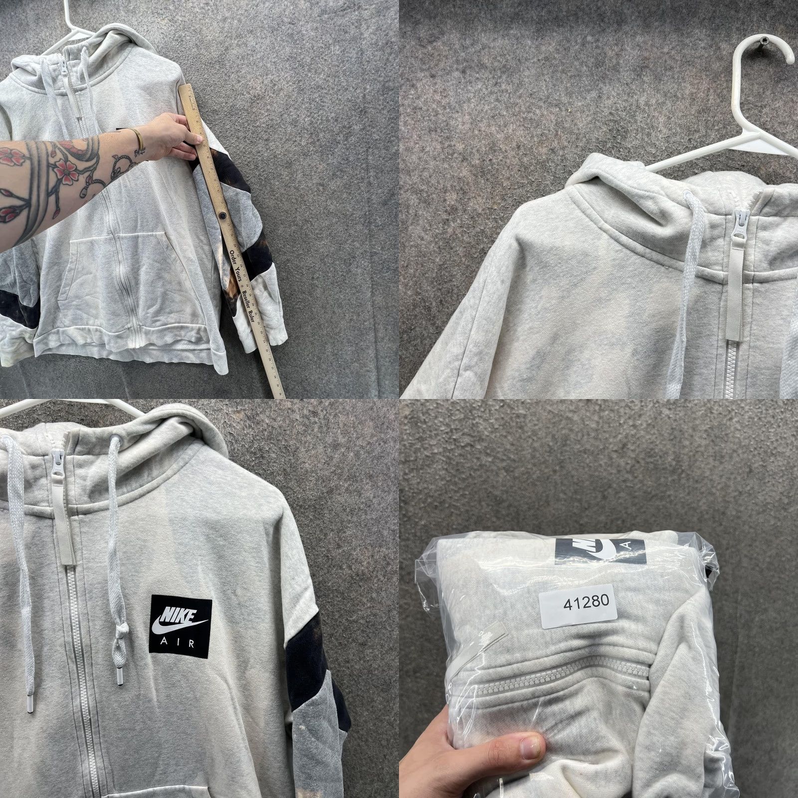 Nike Nike Hoodie Mens XL Gray Air Full Zip Fleece Sweatshirt Bleach Dye 928629-051 Size US XL / EU 56 / 4 - 8 Thumbnail