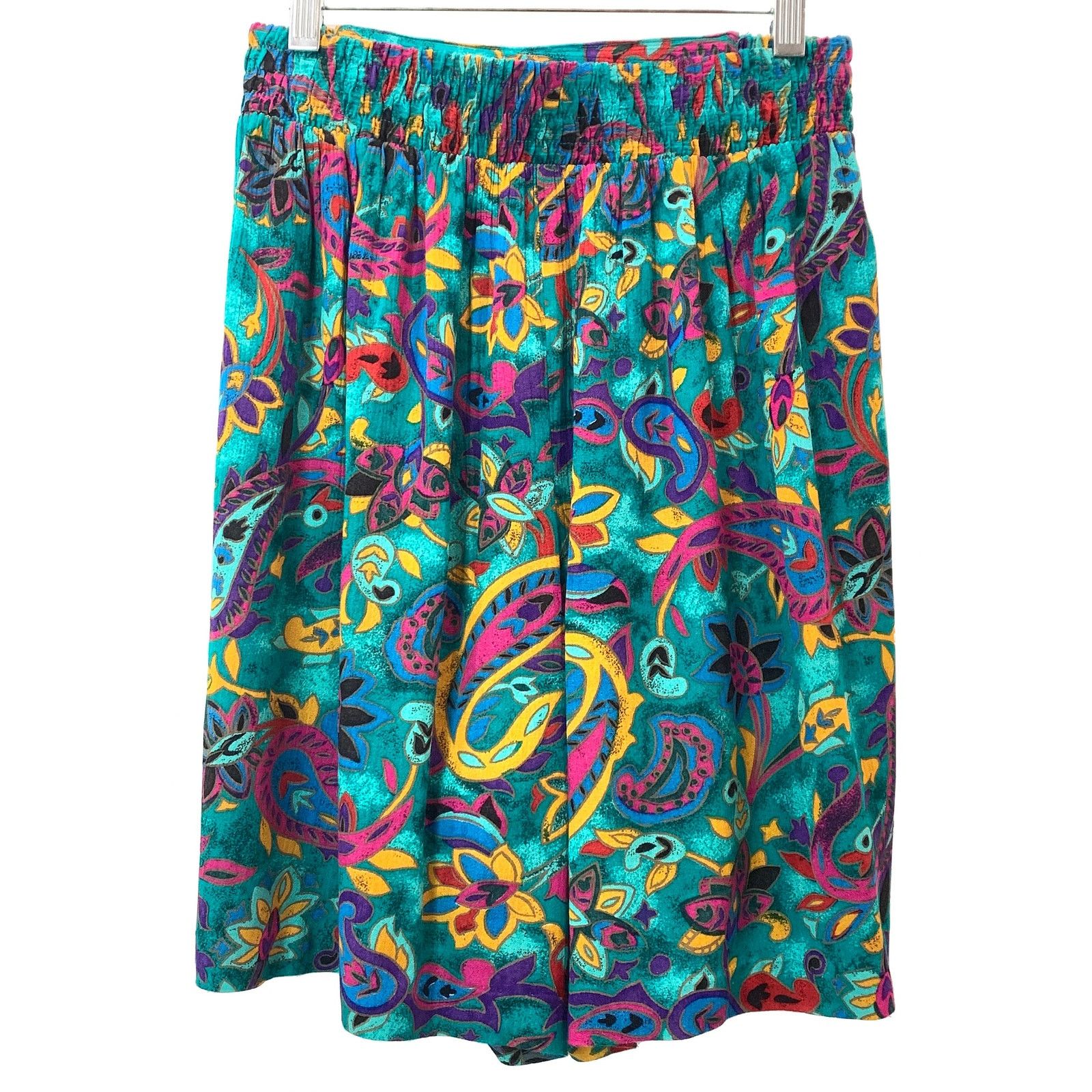 Vintage 80s 90s High Waist Flowy Rayon Shorts | Wide Leg Teal XS Size 26" / US 2 / IT 38 - 8 Thumbnail