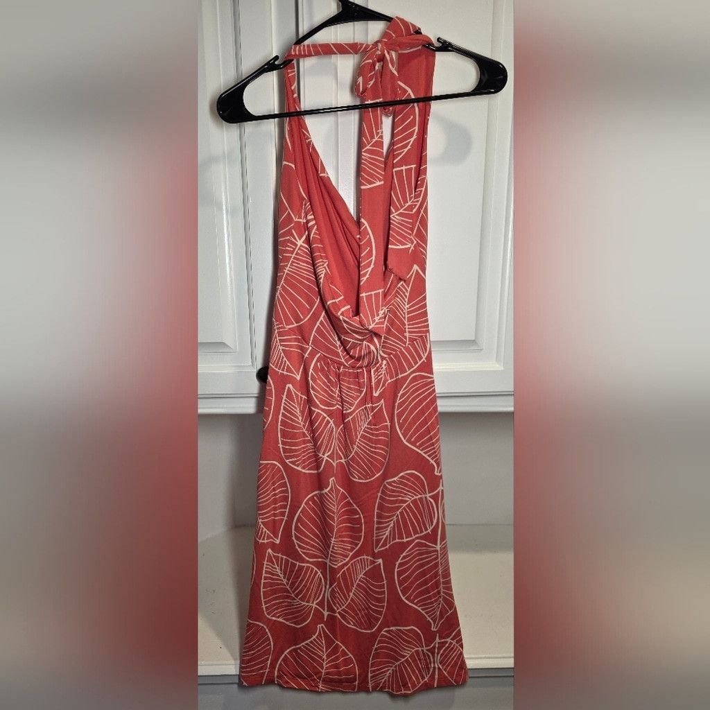 Boden Boden Coral Leaf Print Halter Maxi Dress Women's Tie Neck Dr Size M / US 6-8 / IT 42-44 - 4 Thumbnail