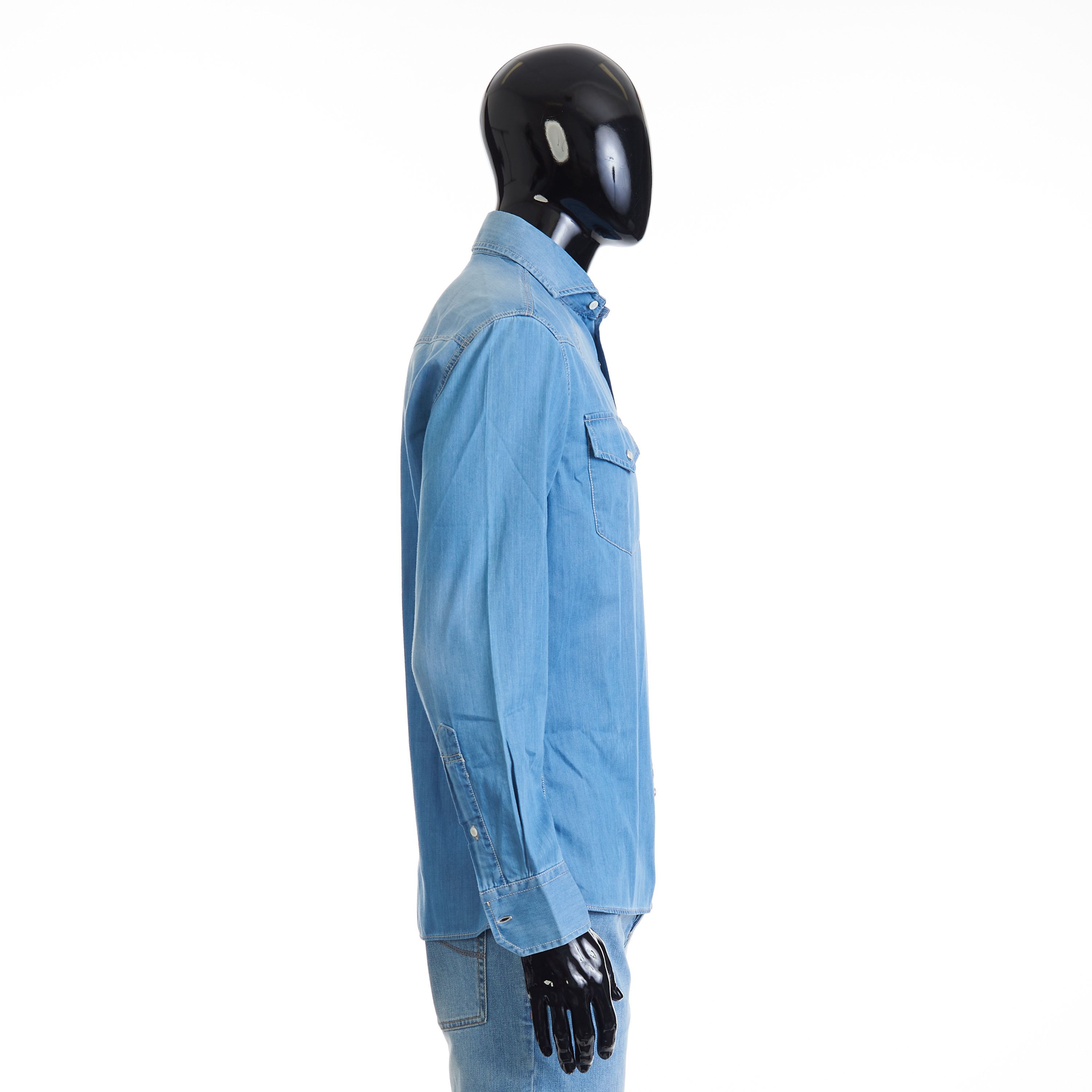 Brunello Cucinelli Easy Fit Blue Western Shirt - Lightweight Denim Size US XS / EU 42 / 0 - 7 Thumbnail