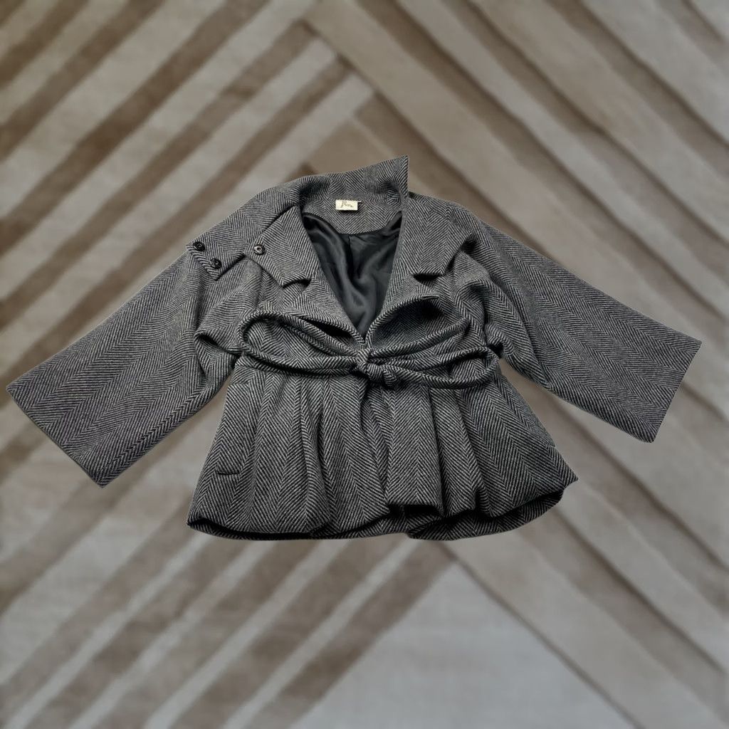 Vintage PREEN by Thornton Bregazzi Coat XS Herringbone Oversize Wrap Tie Dolman Sleeve Gray Wool Women Size XS / US 0-2 / IT 36-38 - 1 Thumbnail