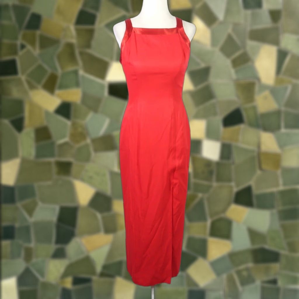 Vintage VINTAGE CDC red square neck strappy midi cocktail dress 2P Women Petite Midi Formal 90s Velvet? Size XS / US 0-2 / IT 36-38 - 1 Thumbnail