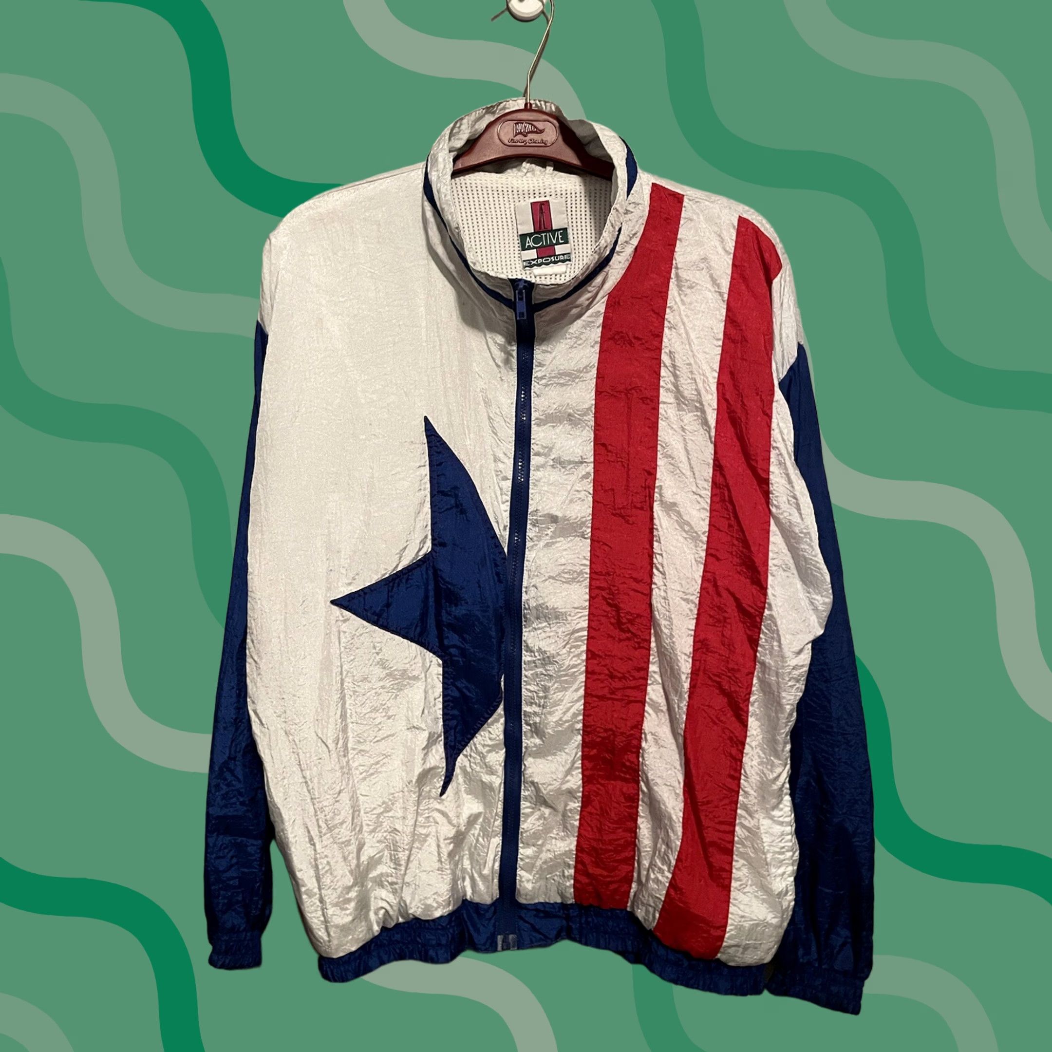 Vintage VINTAGE Active Exposure Jacket Windbreaker Blue Red White Flag Mens L 90s Size US L / EU 52-54 / 3 - 1 Thumbnail