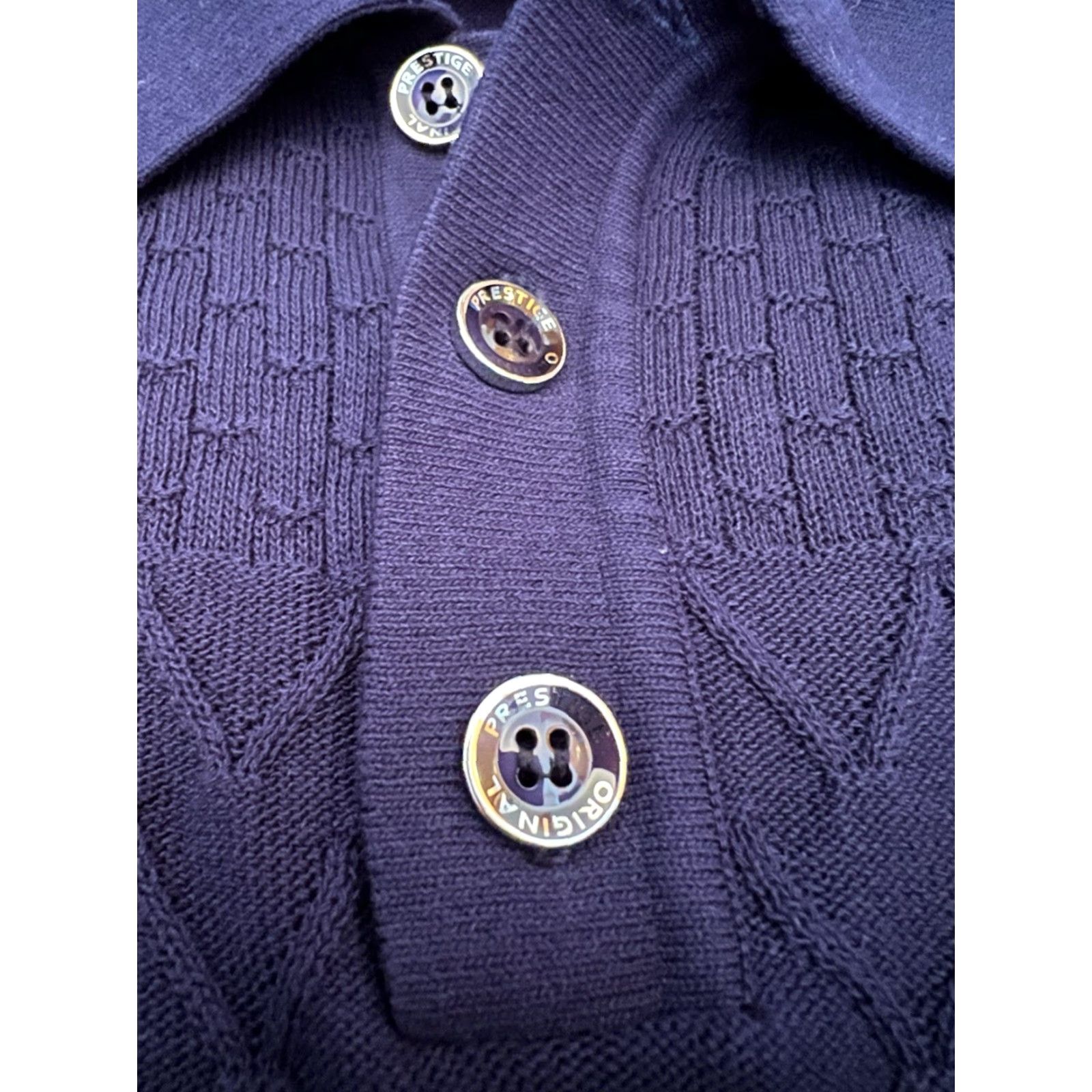 Vintage Prestige Polo Shirt Mens L Blue Knit Premium Luxe Geometric Preppy Short Sleeve Button Collared 38 Chest Regular Size US L / EU 52-54 / 3 - 7 Thumbnail