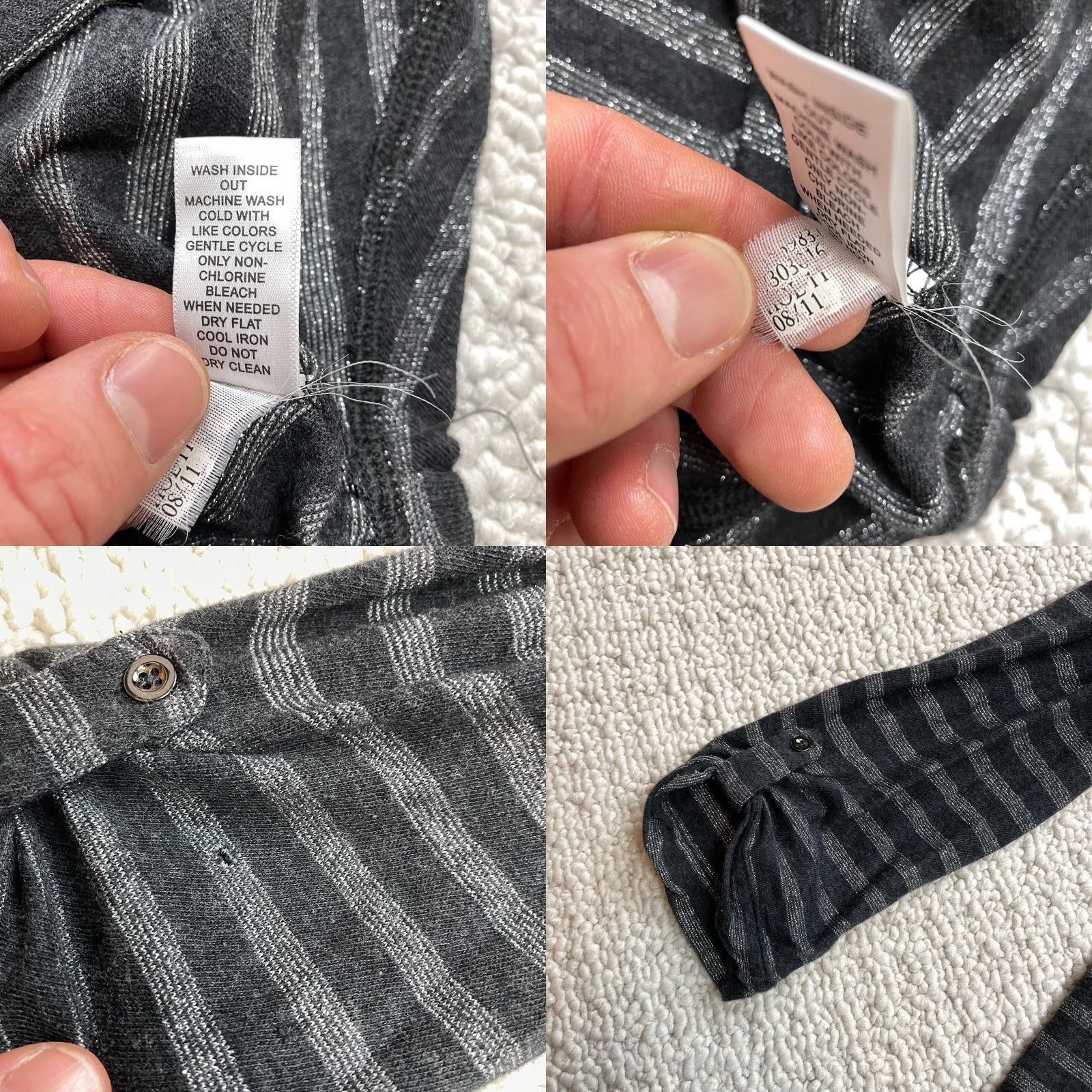 Banana Republic VINTAGE Banana Republic Shirt Womens Small Gray Striped Long Sleeve Roll Tab Cotton Top Size S / US 4 / IT 40 - 8 Thumbnail