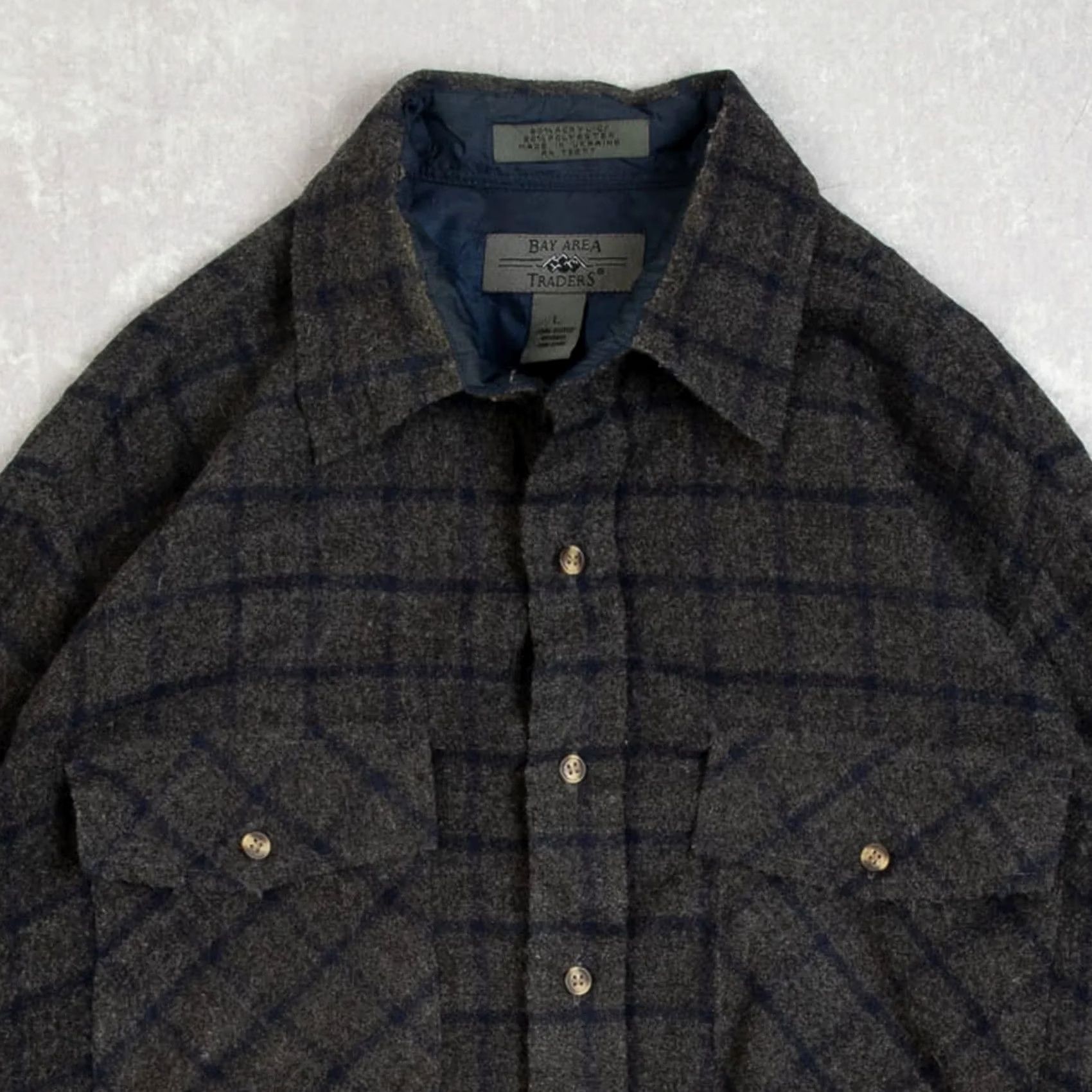 Vintage VINTAGE Checked Shirt Large Men's Grey Plaid Wool Style Size US L / EU 52-54 / 3 - 3 Thumbnail